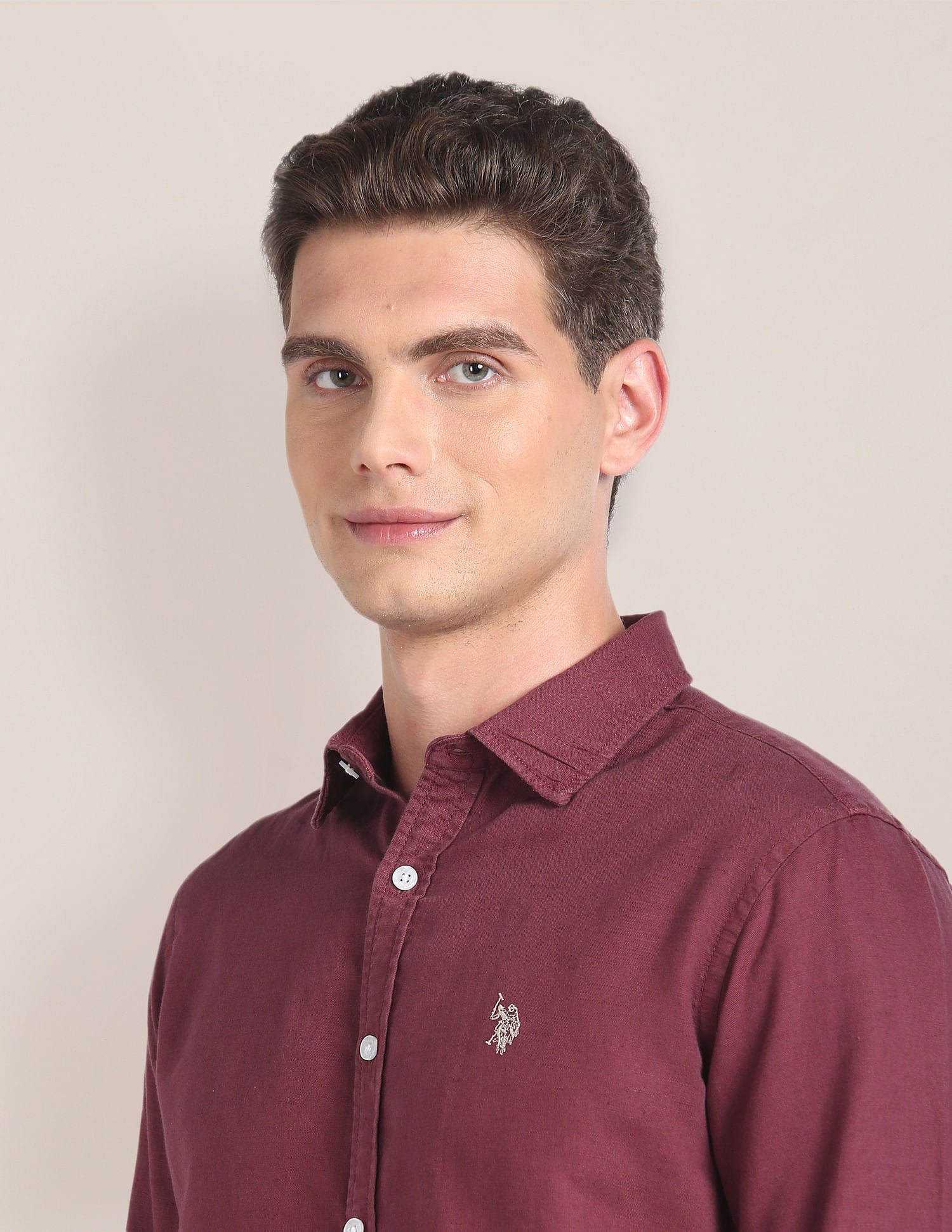 Linen Tailored Fit Shirt Maroon - U.S. POLO ASSN. | Large