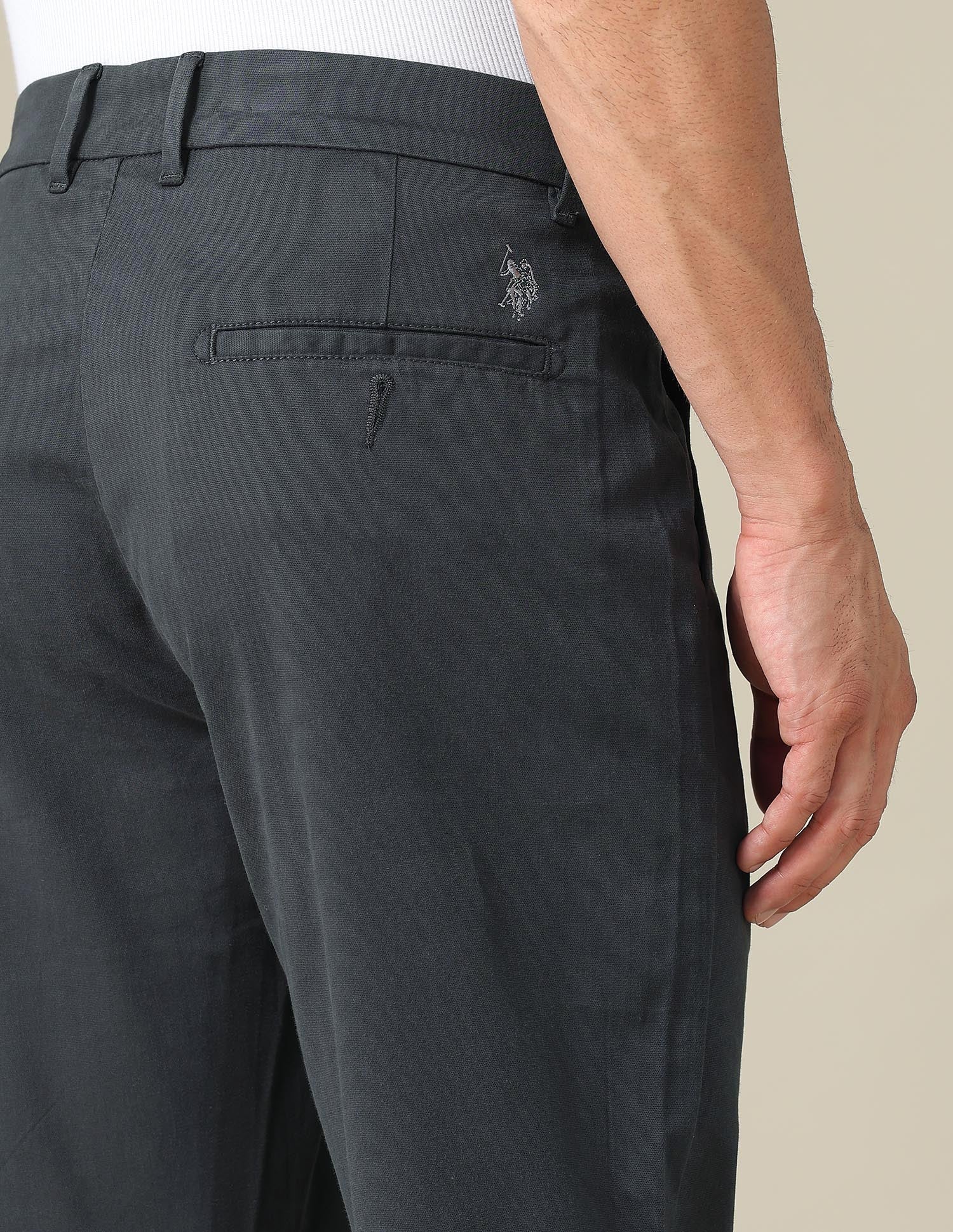 Austin Slim Fit Dobby Trousers Dark Grey - U.S. POLO ASSN. | Large