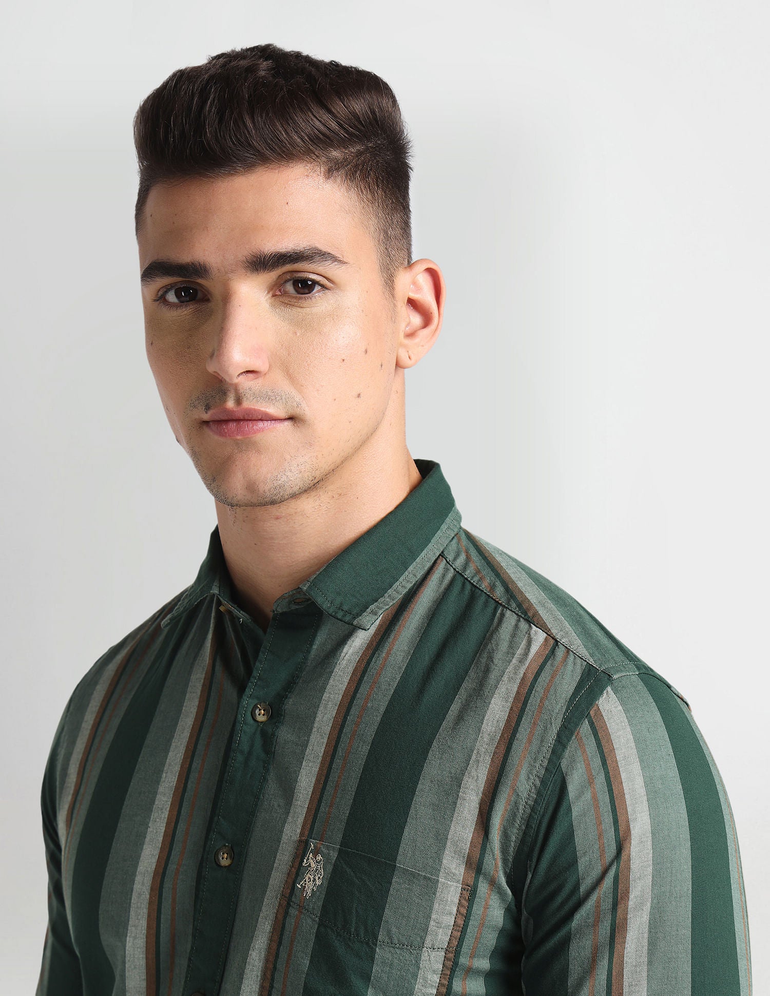 Vertical Stripe Slim Fit Shirt Green - U.S. Polo Assn. India | Large