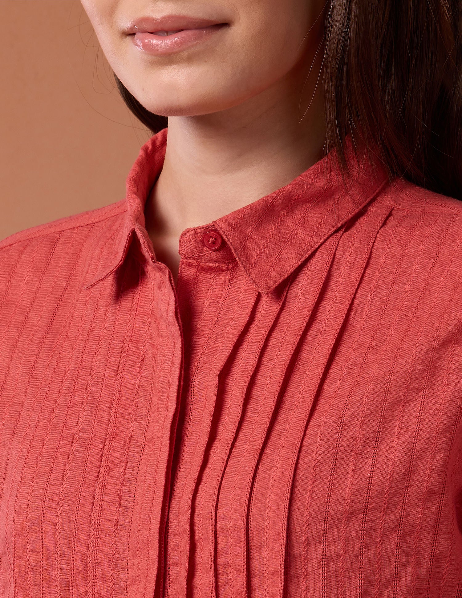 Pin Tucked Embroidered Shirt Coral - U.S. POLO ASSN. | Large