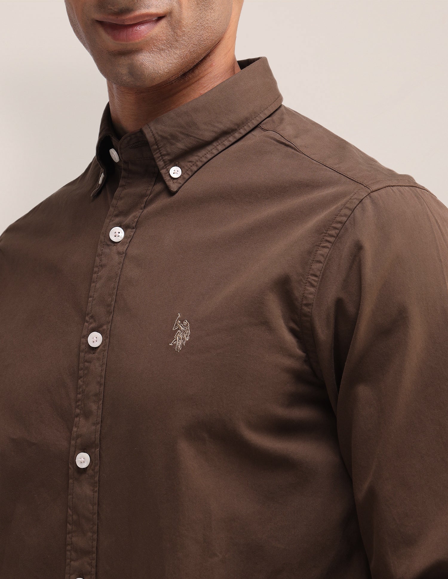 Solid Pattern Twill Shirt Brown - U.S. Polo Assn. India | Large