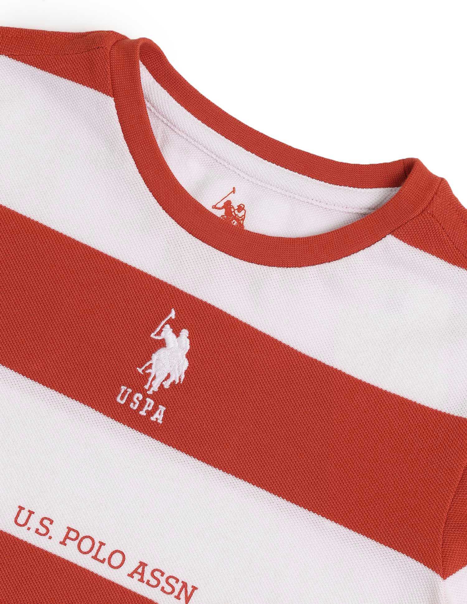 Boys Horizontal Striped Regular Fit T-Shirt Dark Orange - U.S. POLO ASSN. | Large