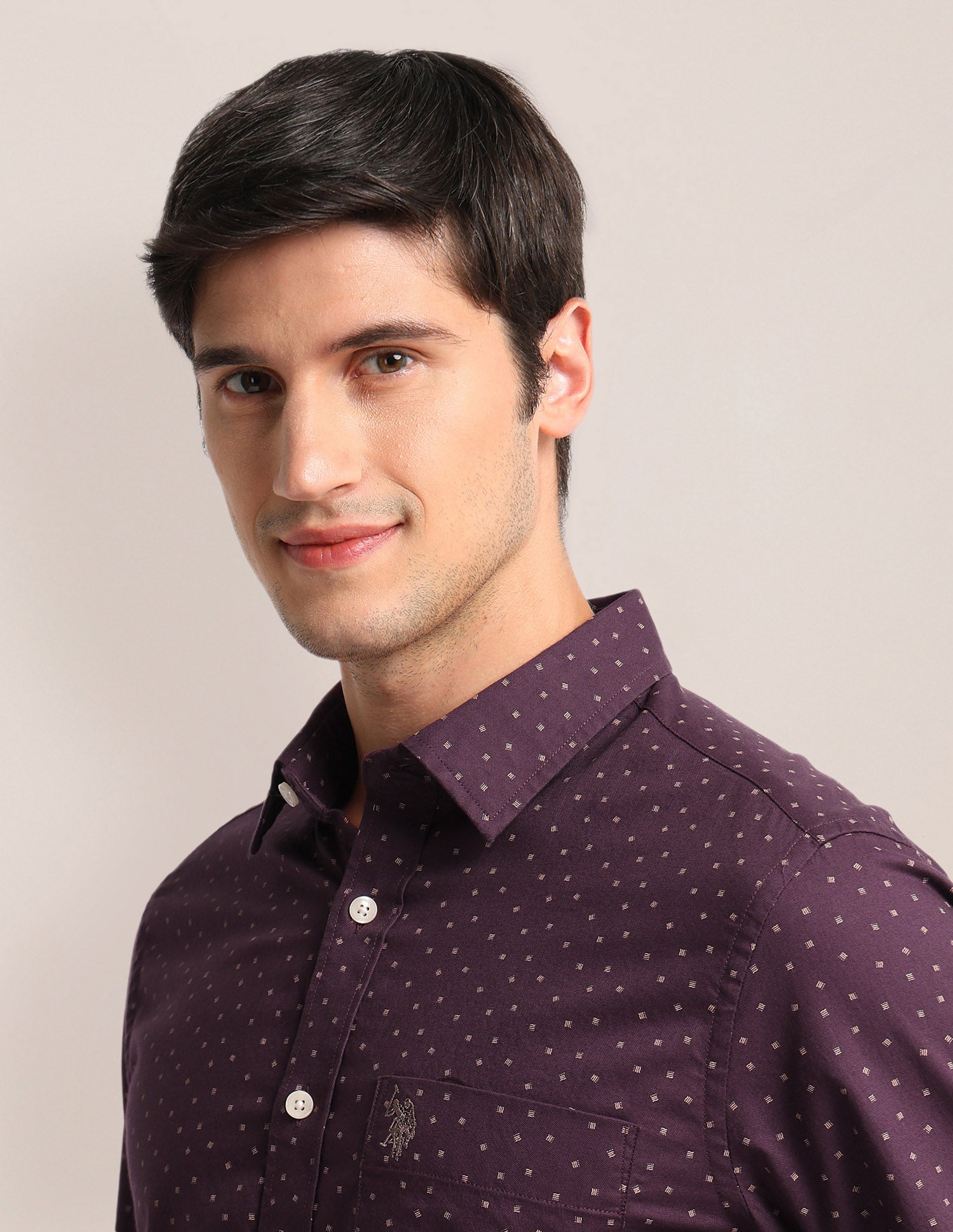 Geometric Print Dobby Shirt Wine - U.S. Polo Assn. India | Large