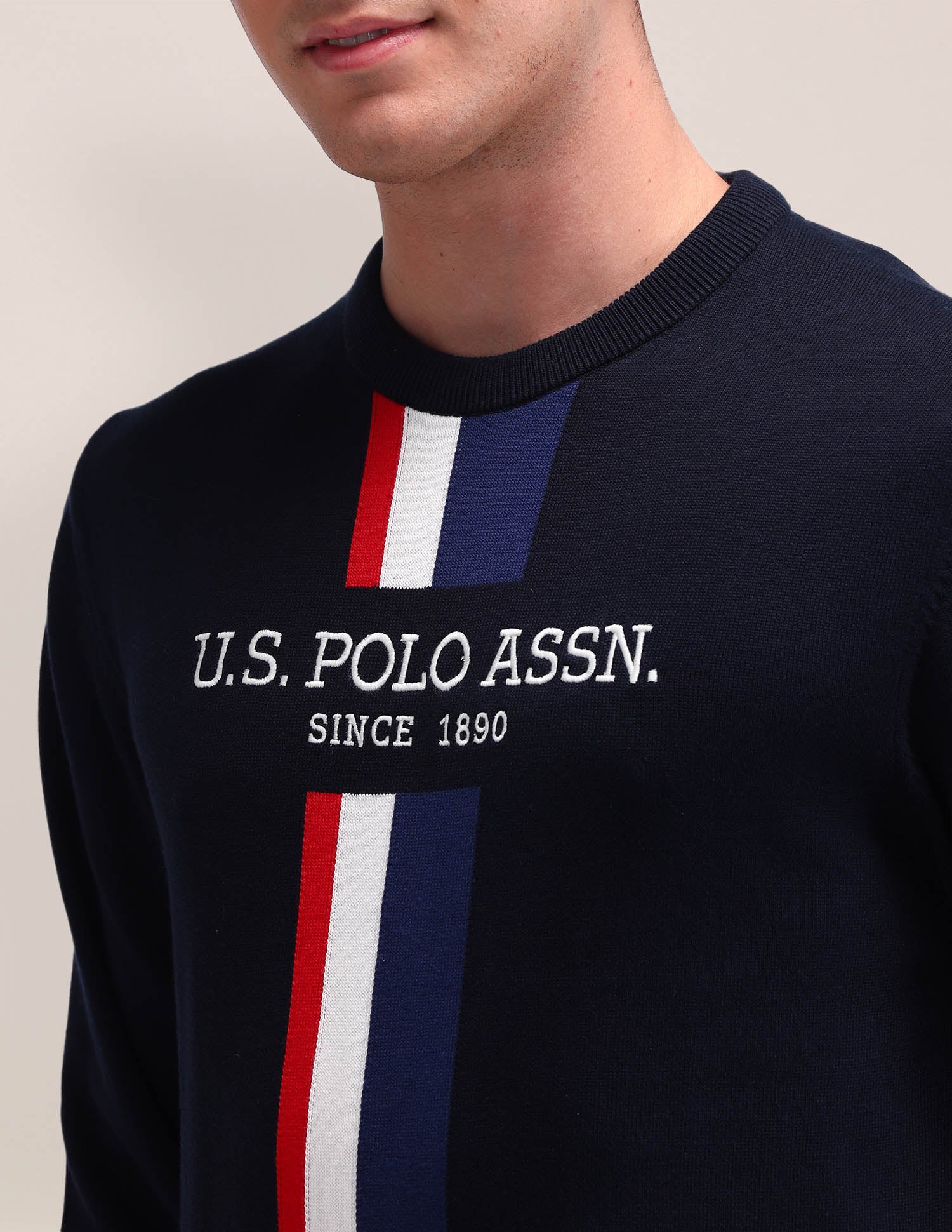 Brand Printed Regular Fit Sweater Navy - U.S. POLO ASSN. | Large