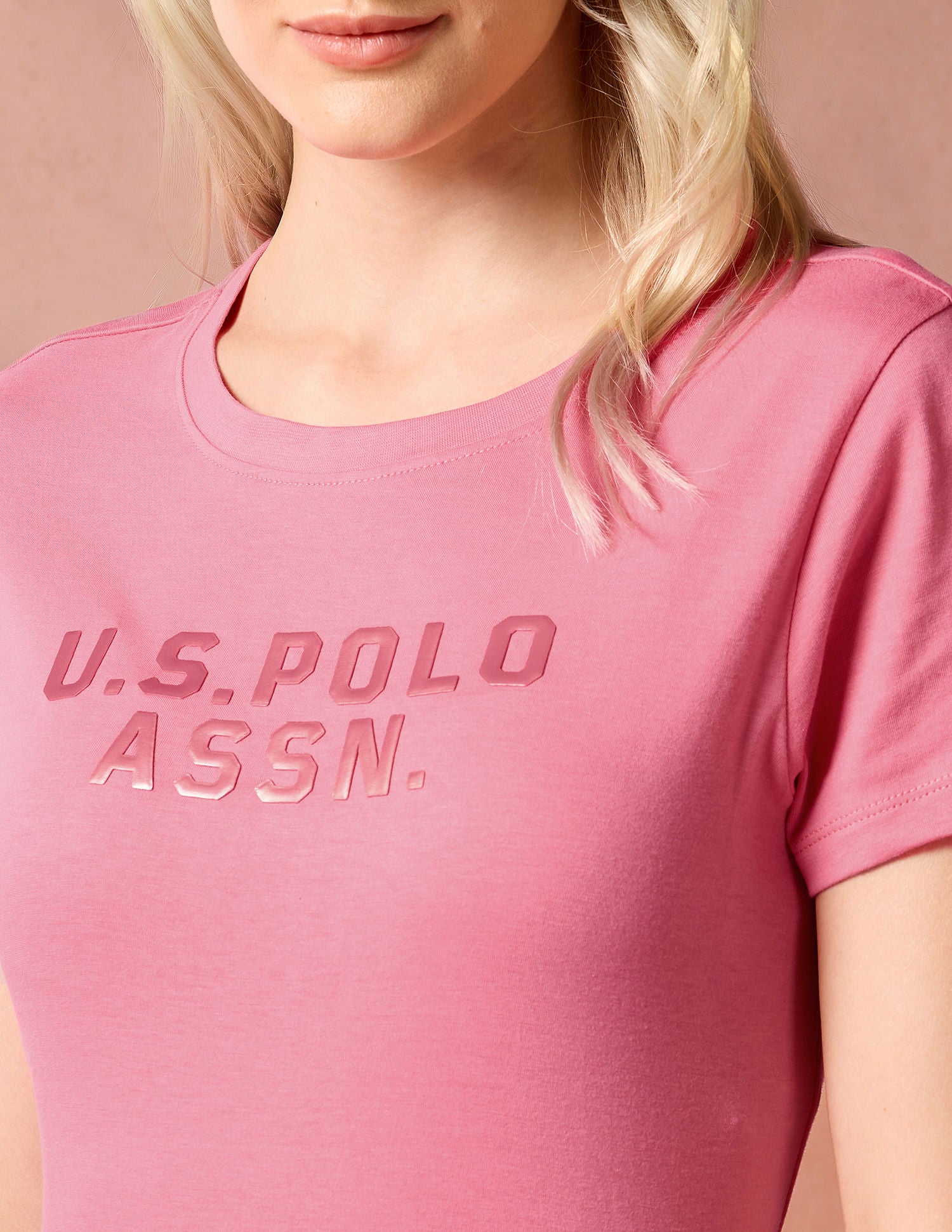 Tonal Foil Print Cotton T-Shirt Coral - U.S. Polo Assn. India | Large