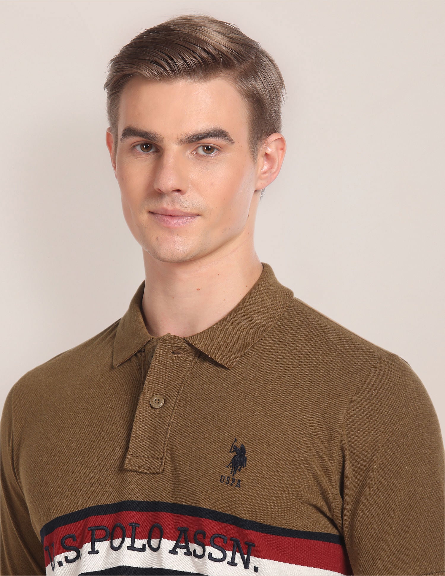 Brand Embroidered Cotton Polo Shirt Ochre - U.S. Polo Assn. India | Large