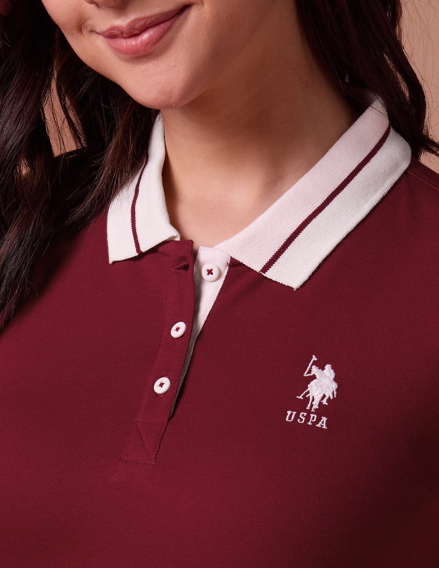 Contrast Collar Cotton Polo Shirt Maroon - U.S. POLO ASSN. | Large