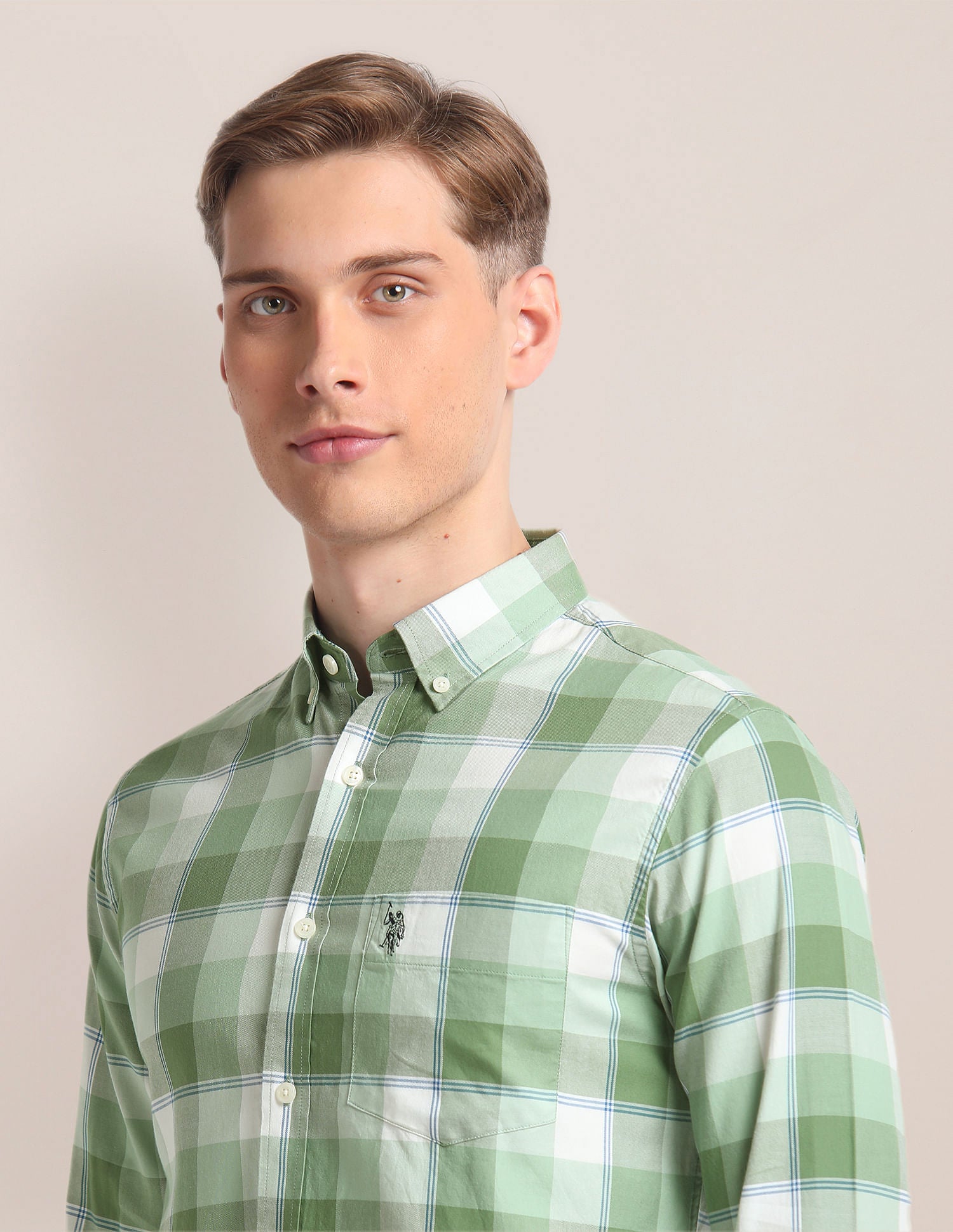 Plaid Check Cotton Shirt Green - U.S. Polo Assn. India | Large
