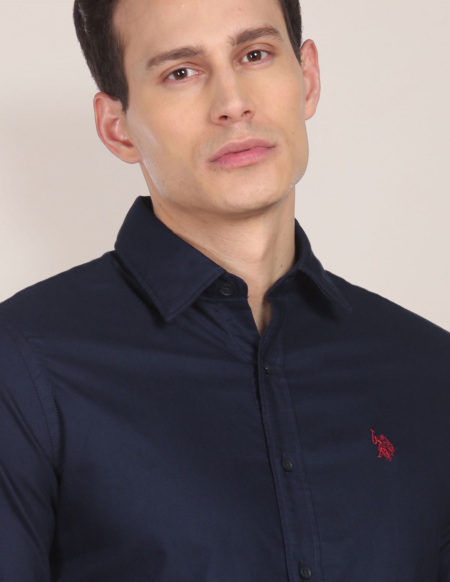 Pure Cotton Solid Casual Shirt Navy - U.S. POLO ASSN. | Large