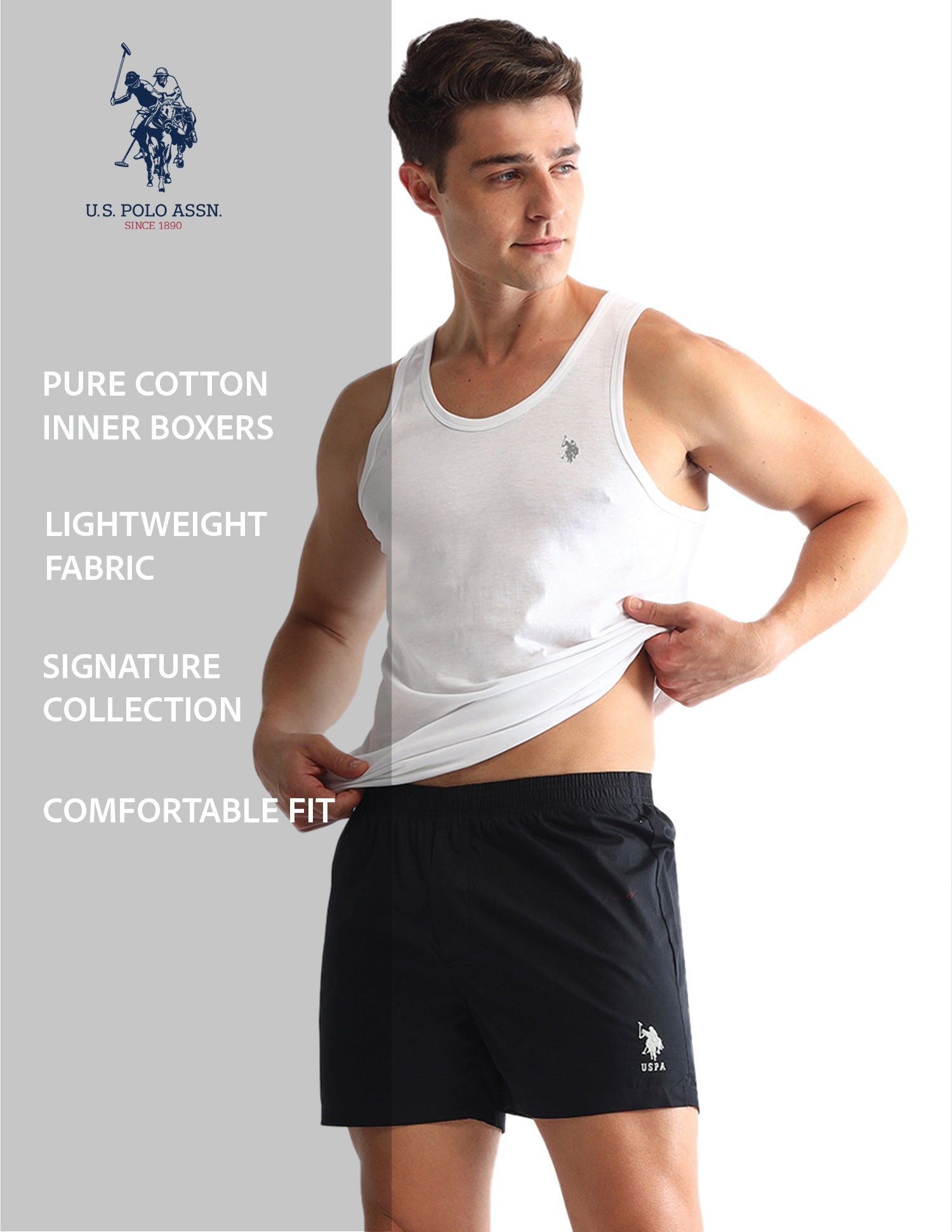 Solid Cotton OEX07 Boxers - Pack Of 1 Black - U.S. POLO ASSN. | Large