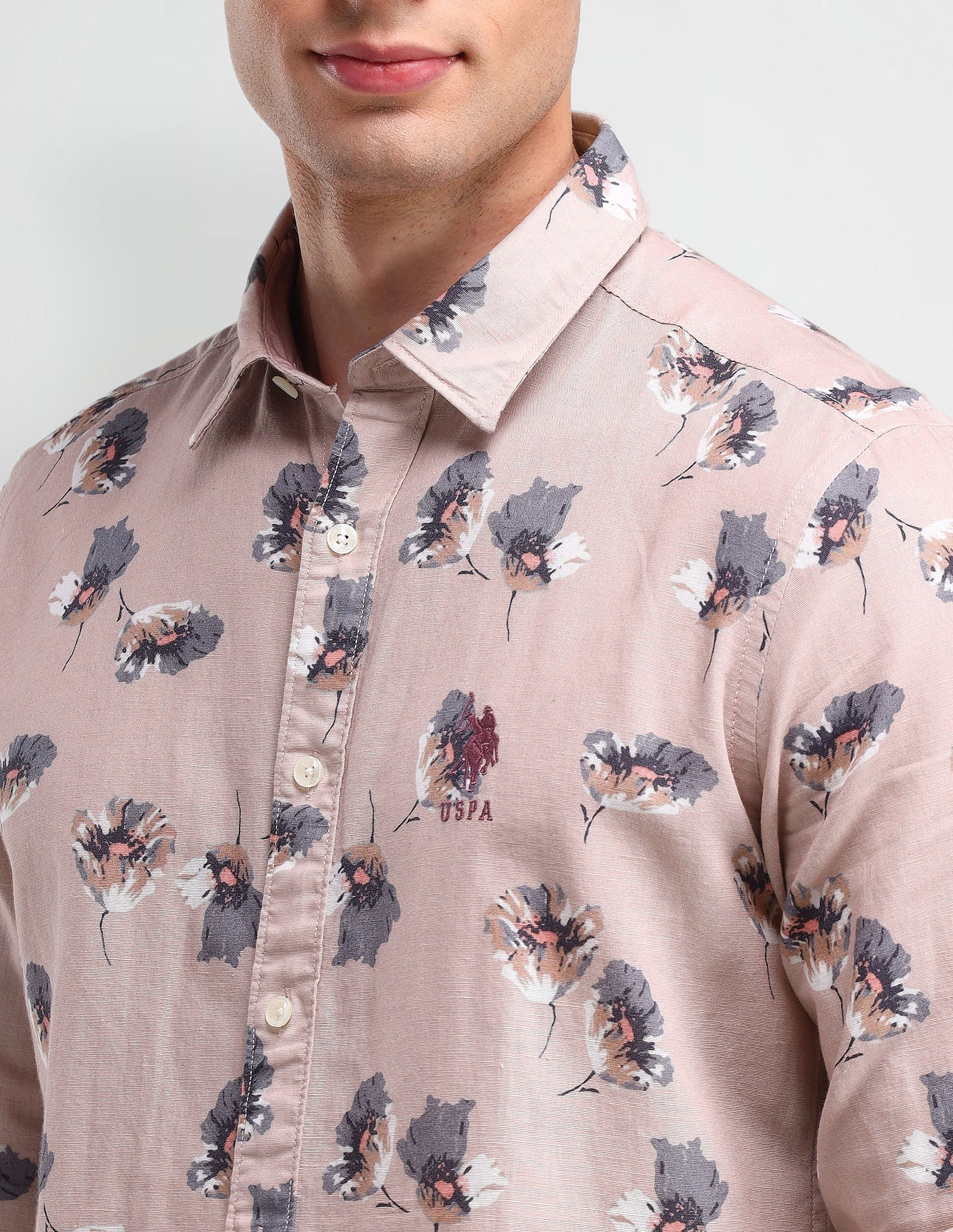 Slim Fit Floral Shirt Light-Grey - U.S. Polo Assn. India | Large