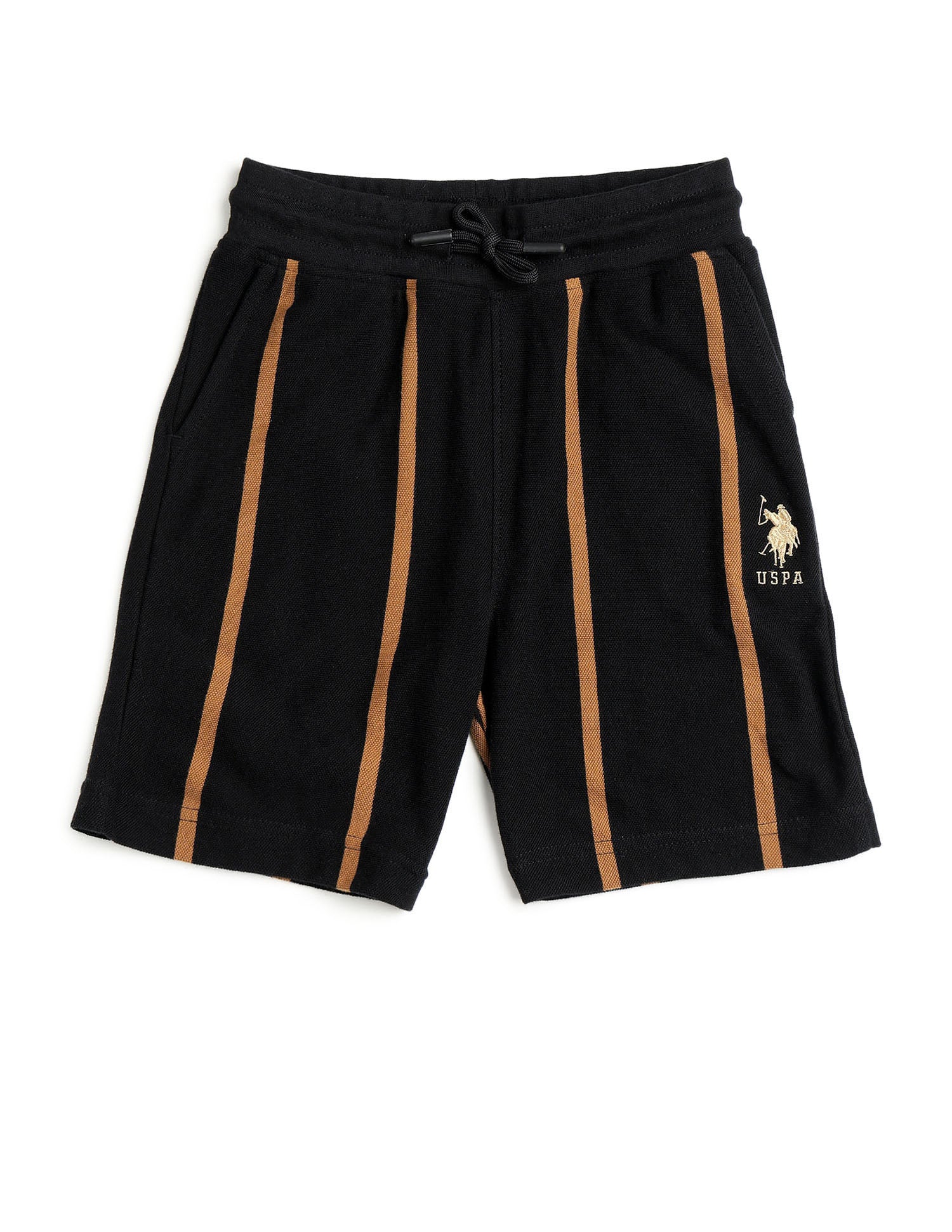 Boys Vertical Striped Pure Cotton Shorts Black - U.S. POLO ASSN. | Large