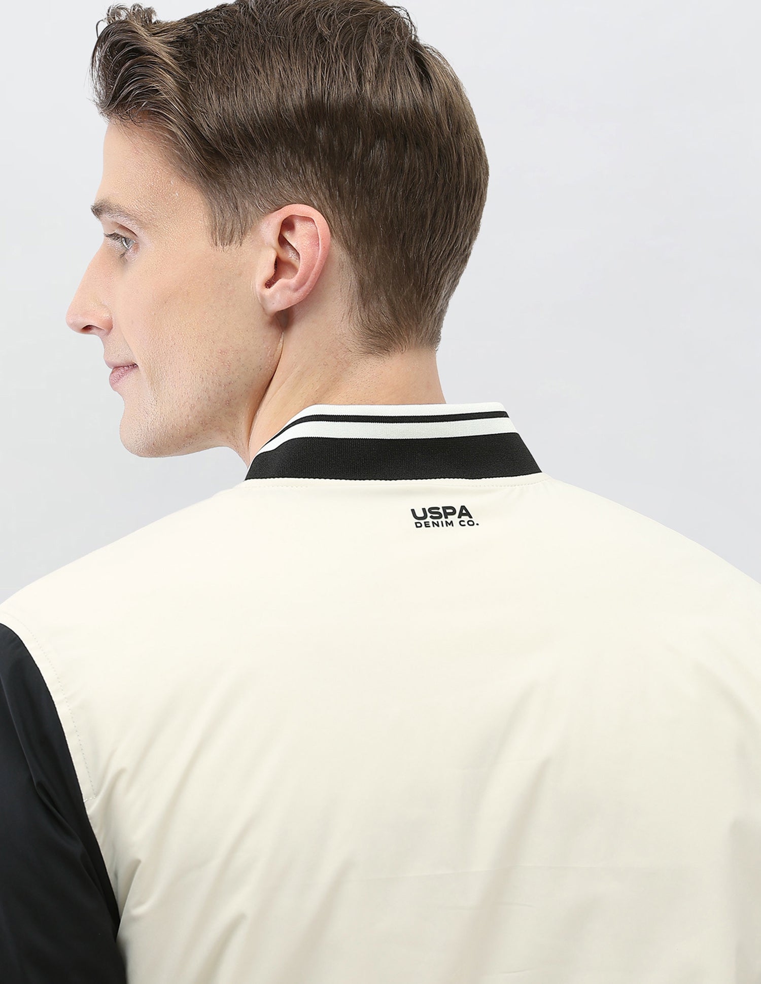 Colour Blocked Regular Fit Varsity Jacket Ivory - U.S. Polo Assn. India | Large