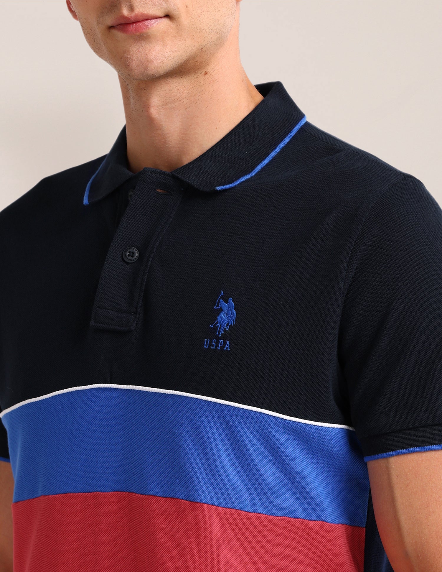 Colour Blocked Slim Fit Polo Shirt Navy - U.S. Polo Assn. India | Large
