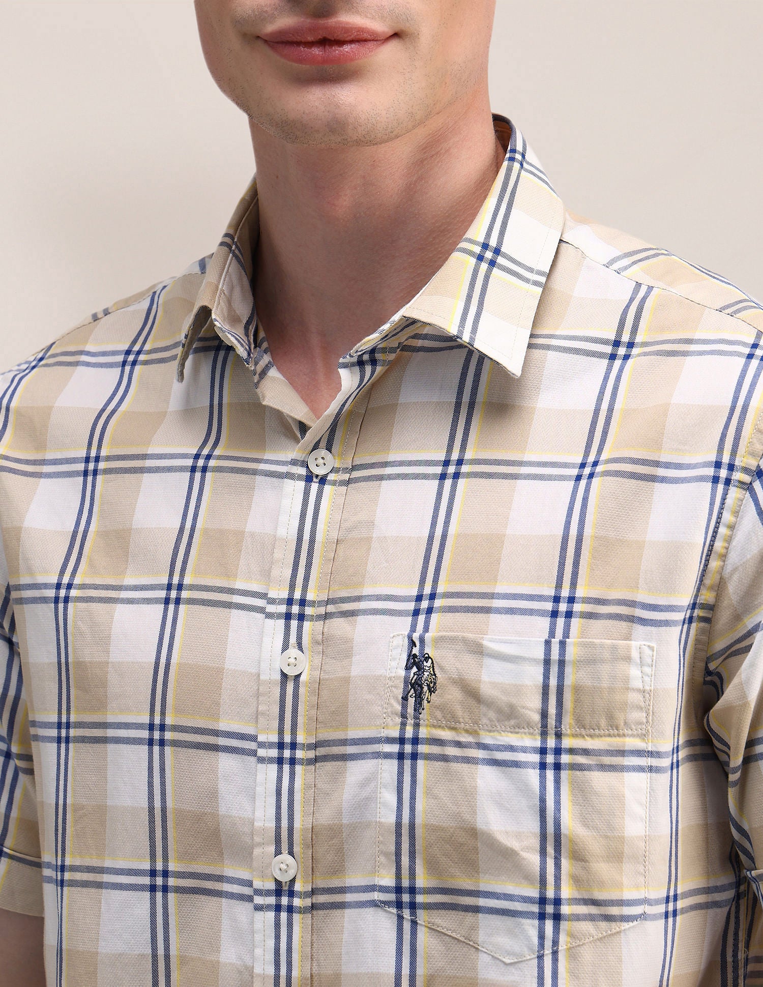 Tartan Check Dobby Cotton Shirt Beige - U.S. Polo Assn. India | Large
