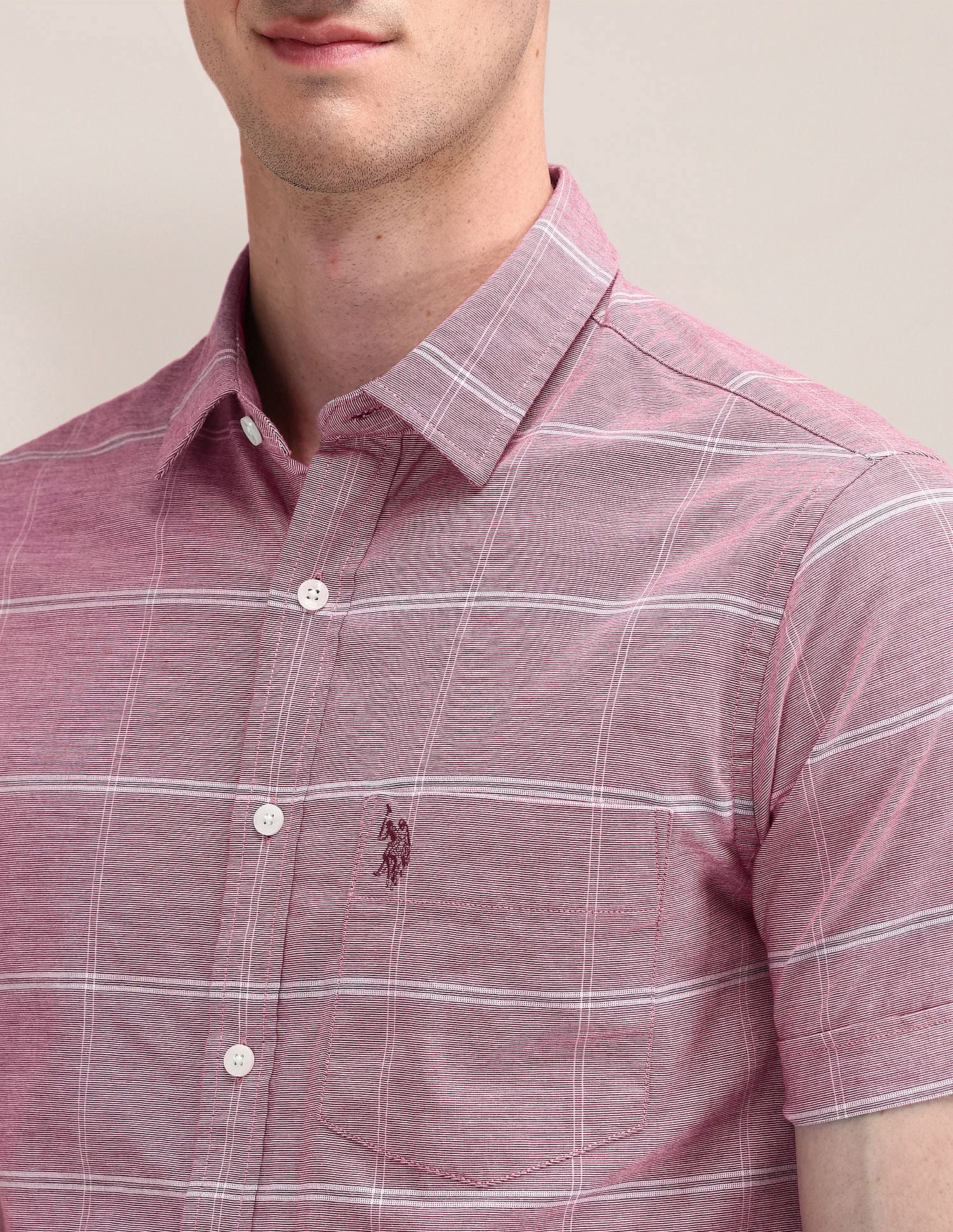 Windowpane Checked Regular Fit Shirt Maroon - U.S. Polo Assn. India | Large