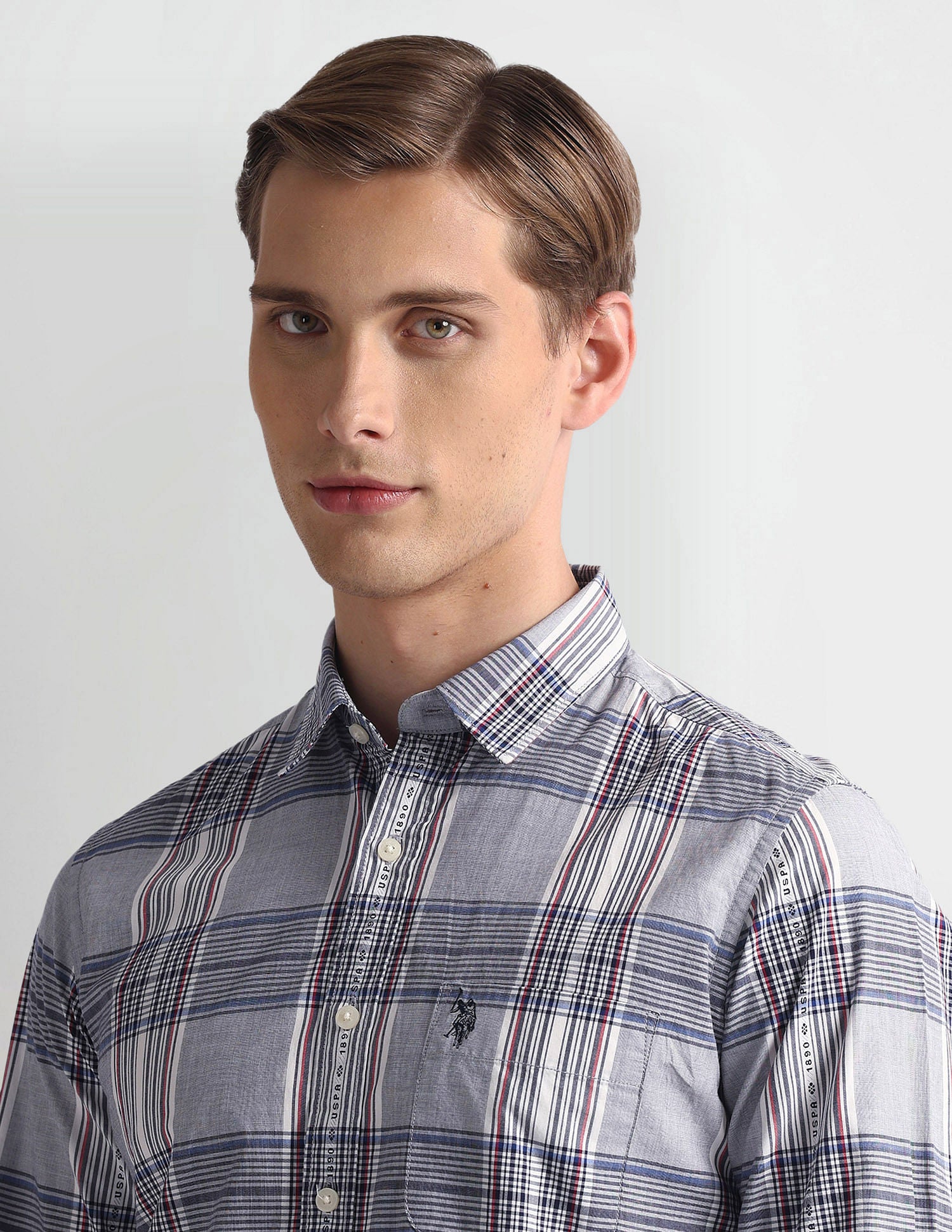 Tartan Check Striped Logo Shirt Grey - U.S. Polo Assn. India | Large