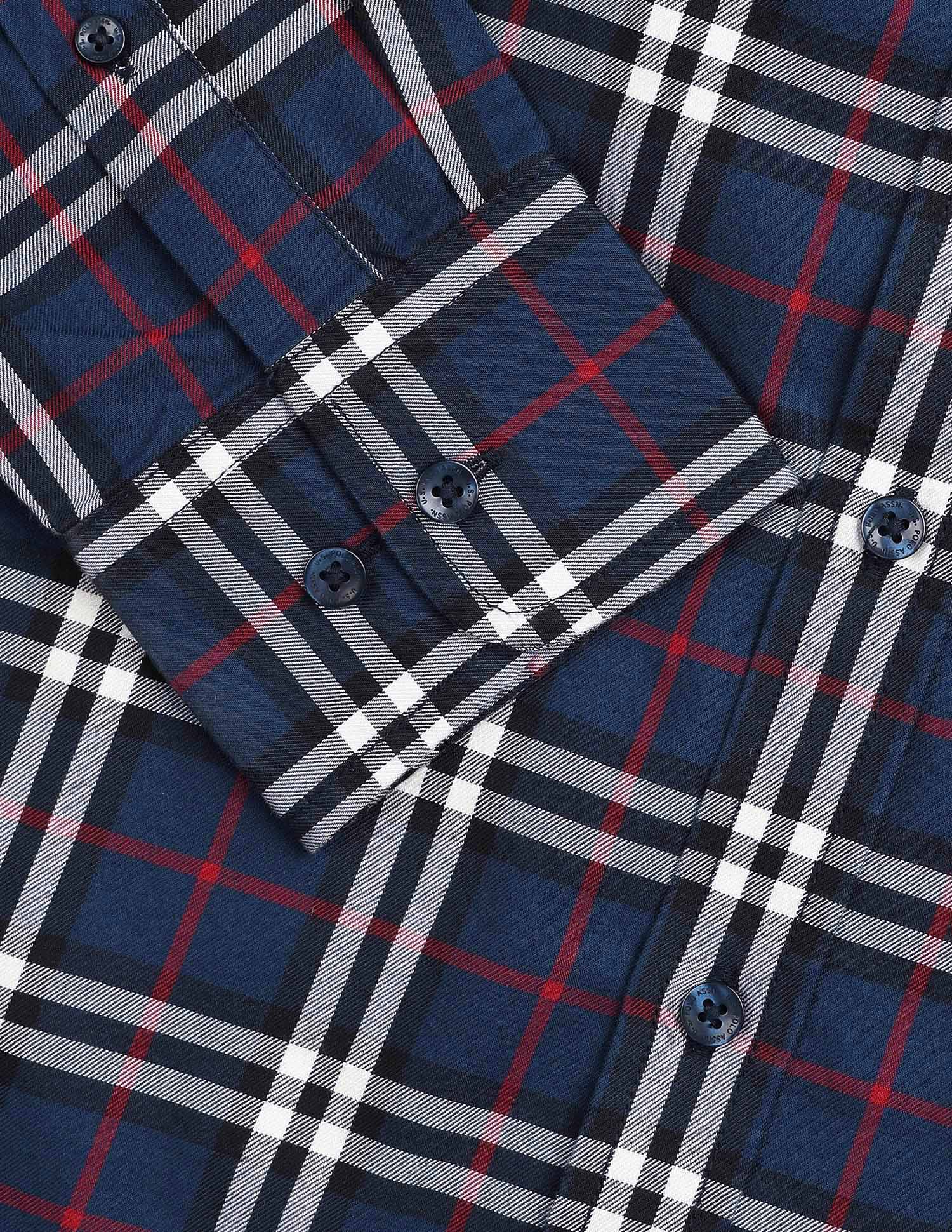 Grid Tattersall Checked Pure Cotton Shirt Navy Blue - U.S. Polo Assn. India | Large