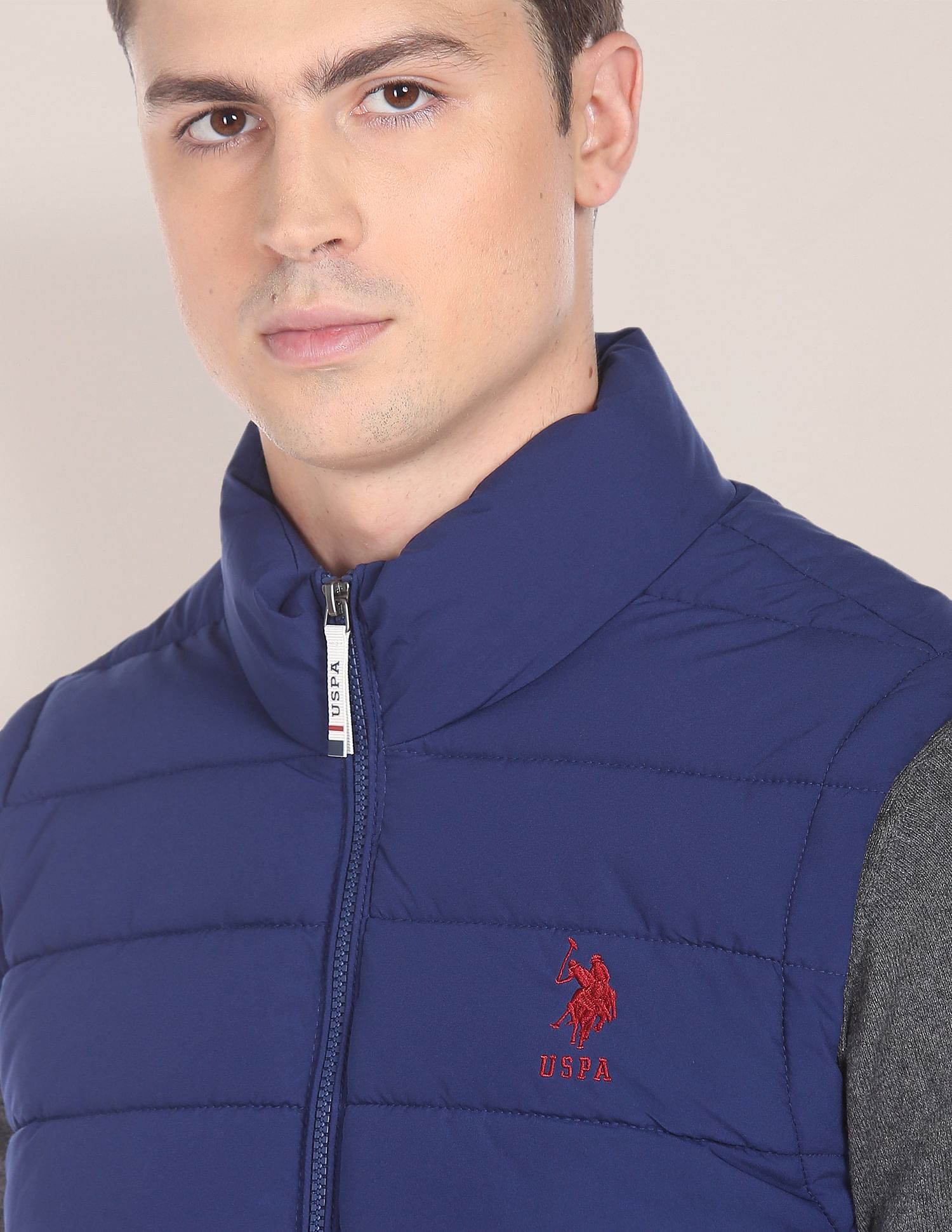 Men Blue Sleeveless Solid Jacket – U.S. Polo Assn. India