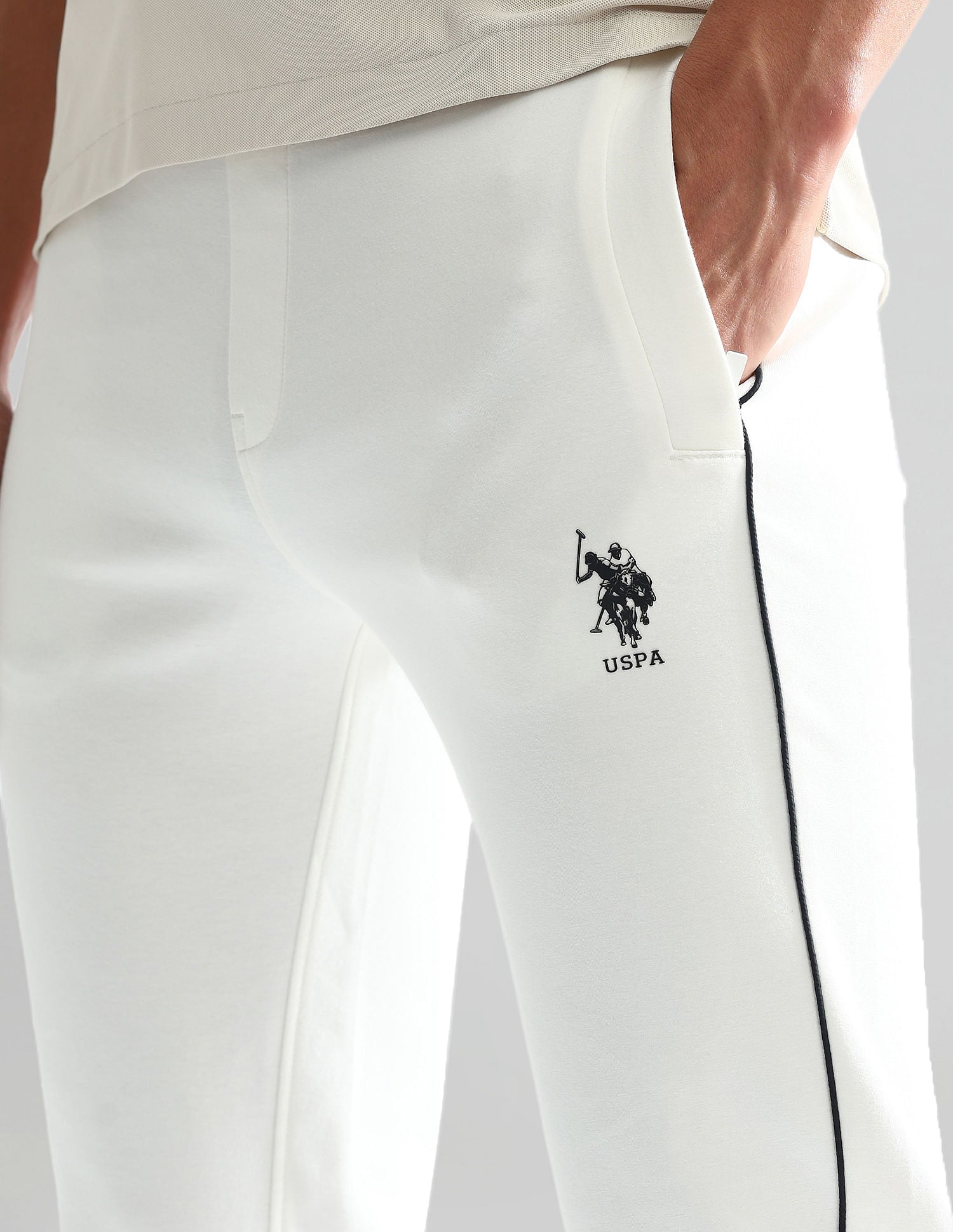 Slim Fit Mid Rise Track Pants Off White - U.S. Polo Assn. India | Large