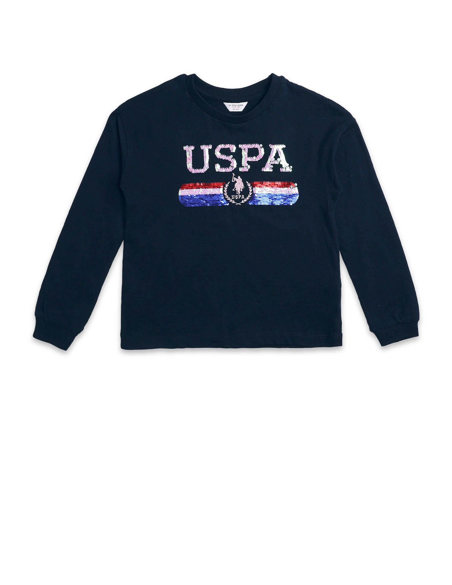 Girls Flip Sequin Cotton T-Shirt Navy - U.S. Polo Assn. India | Large