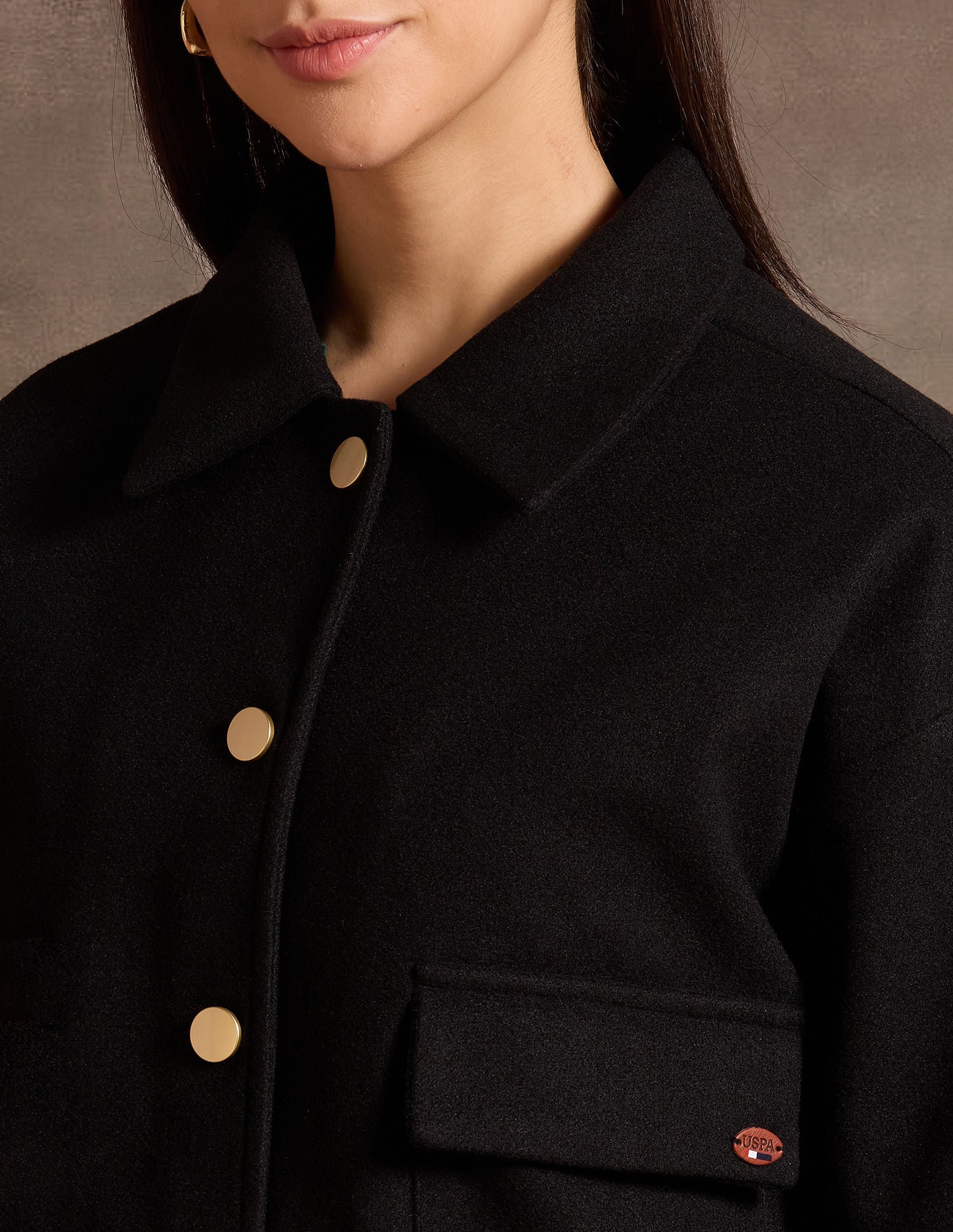 Crop Boxy Fit Felt Jacket Black - U.S. POLO ASSN. | Large