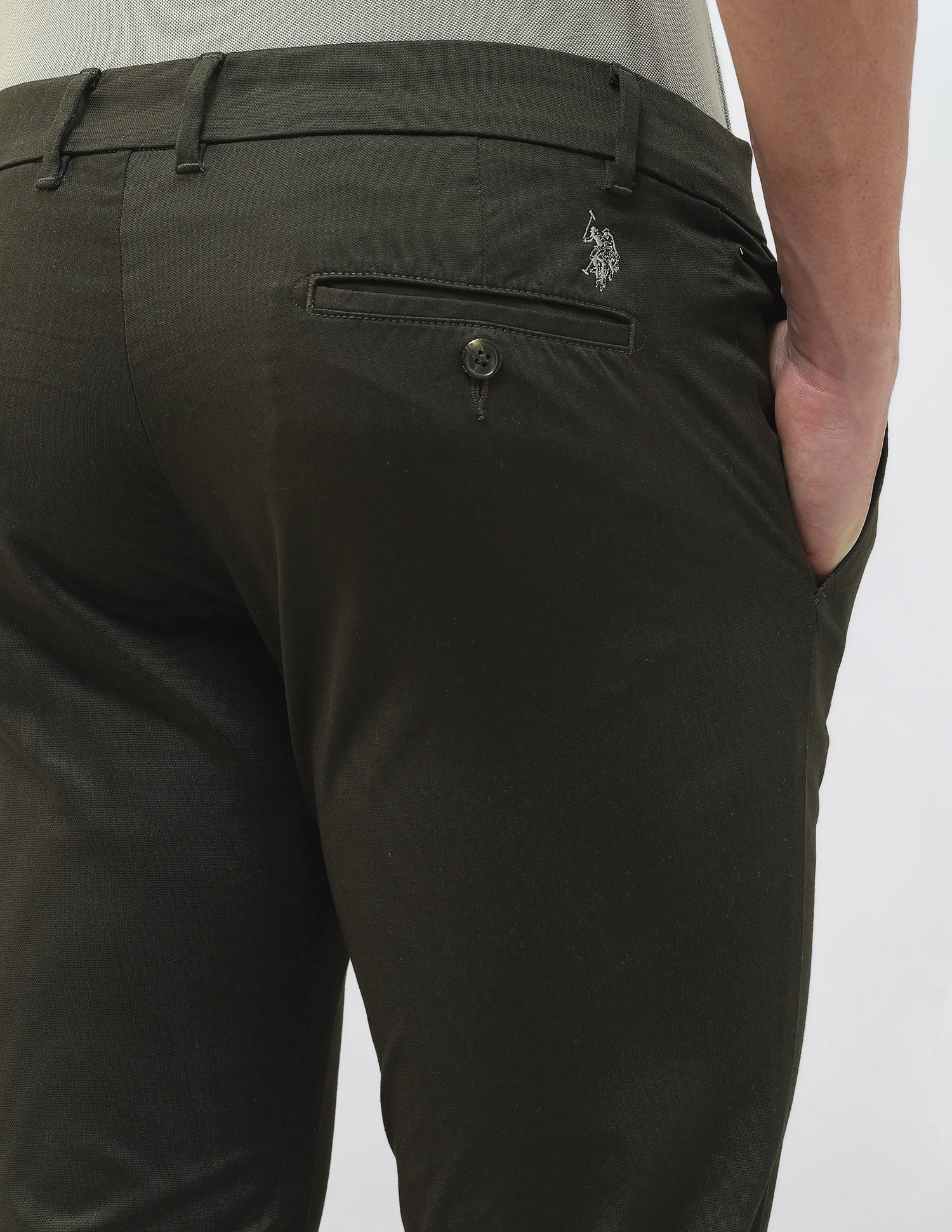Denver Slim Fit Dobby Trousers Dark Olive - U.S. Polo Assn. India | Large