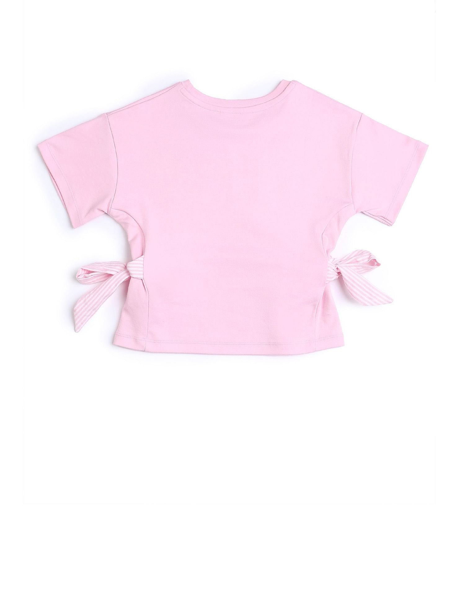 Girls Tie-up Bow Brand Printed T-Shirt Light Pink - U.S. POLO ASSN. | Large