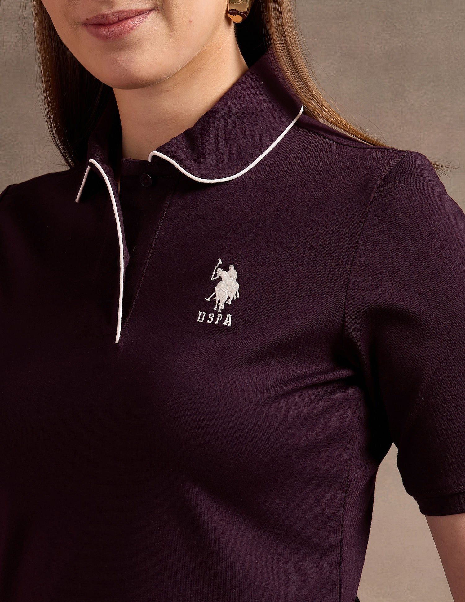 Peplum Collar Solid Polo Shirt Wine - U.S. Polo Assn. India | Large