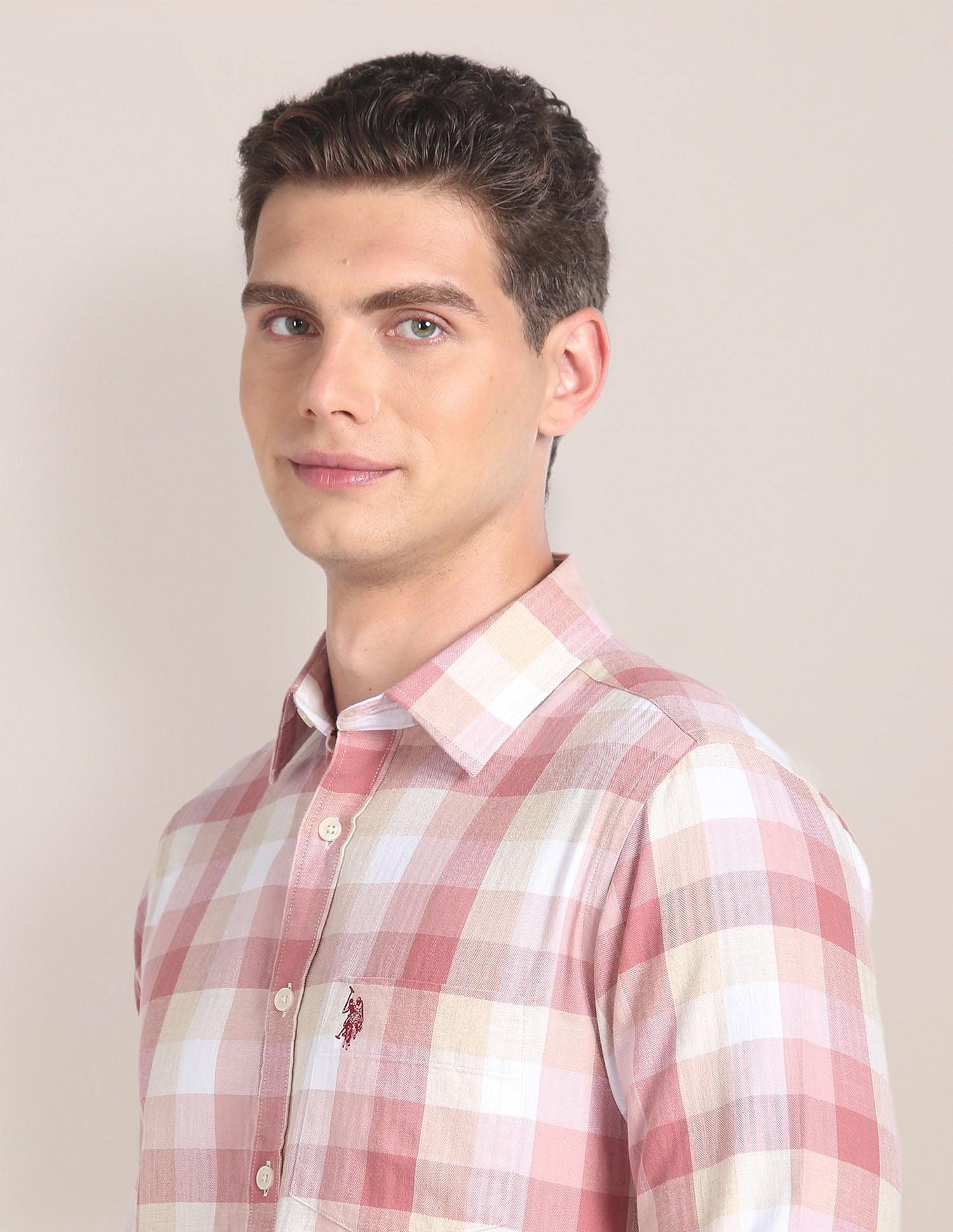 Plaid Check Premium Cotton Shirt Peach - U.S. Polo Assn. India | Large