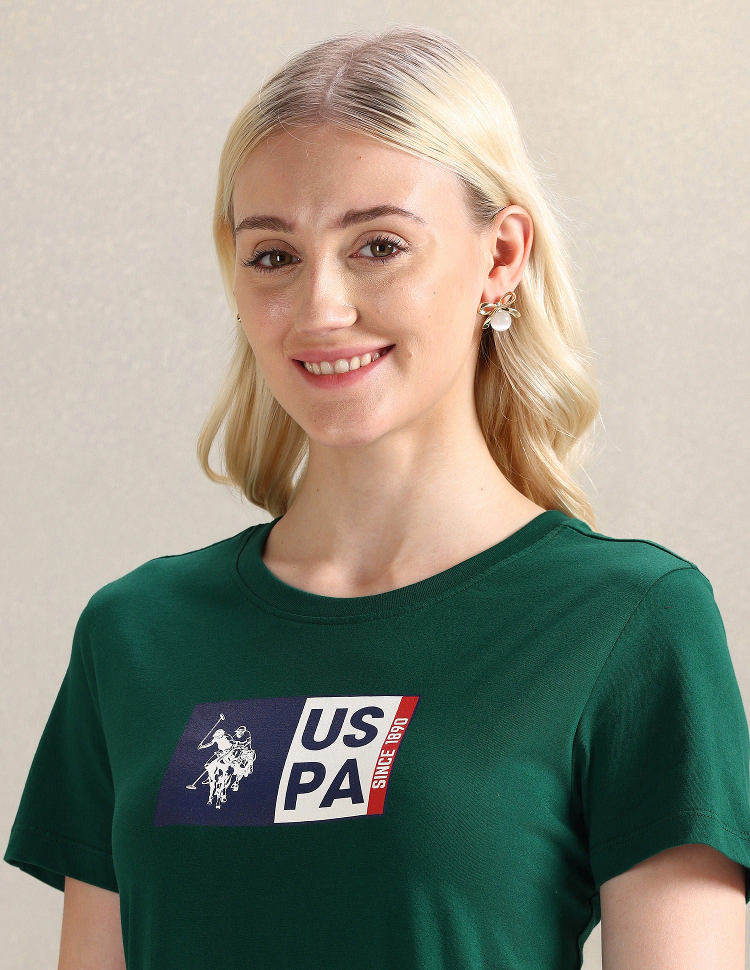 Flag Print Cotton T-Shirt Dark Green - U.S. POLO ASSN. | Large