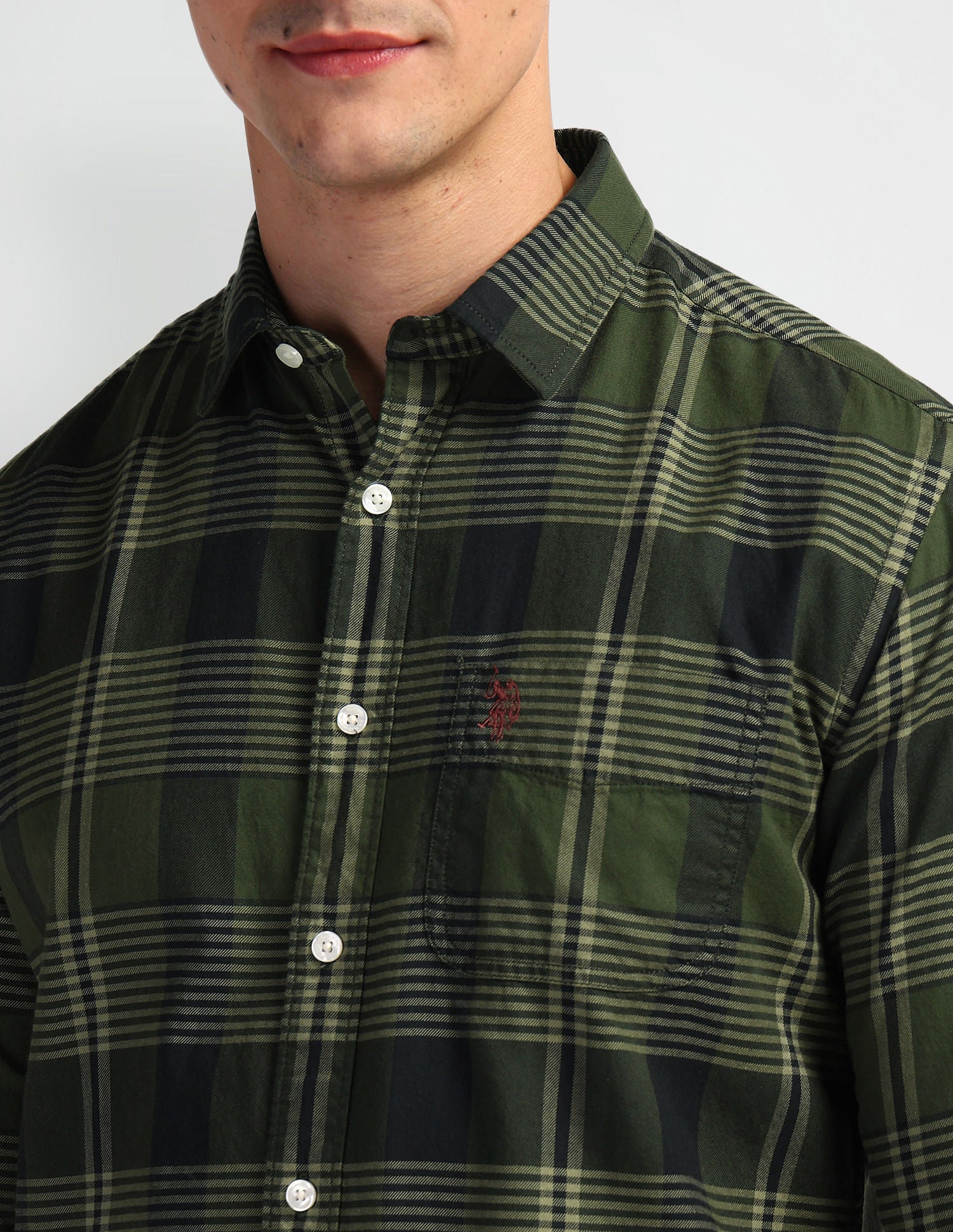 Pure Cotton Slim Shirt Olive - U.S. Polo Assn. India | Large
