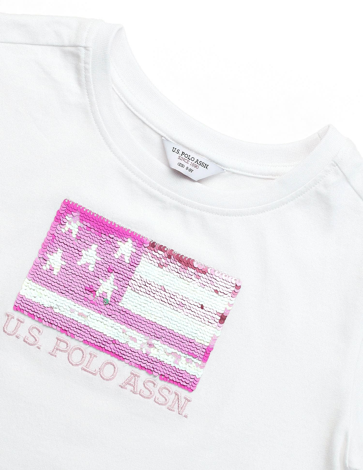 Girls Flip Sequins Relaxed Fit  T-Shirt White - U.S. POLO ASSN. | Large