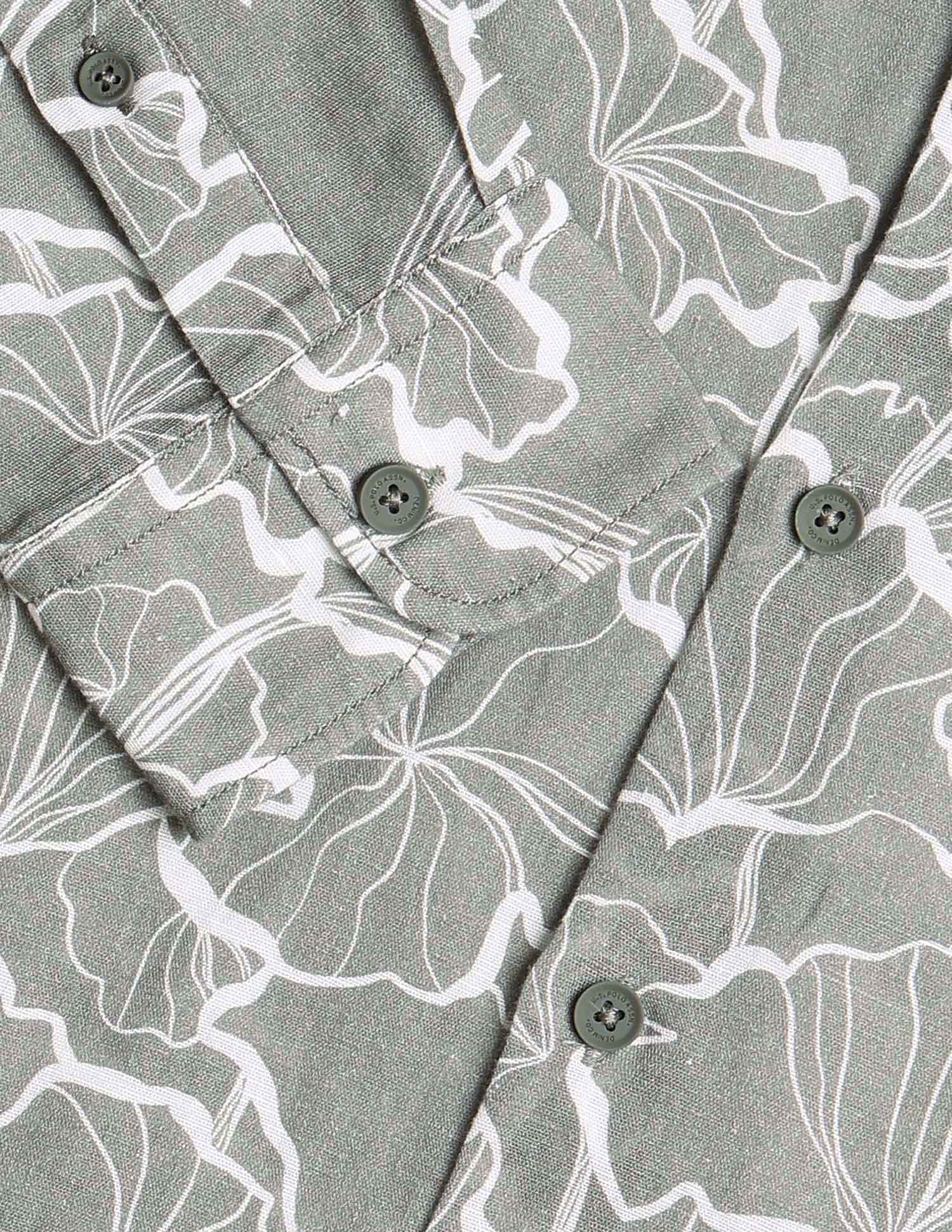 Floral Printed Regular Fit Shirt Light Olive - U.S. Polo Assn. India | Large