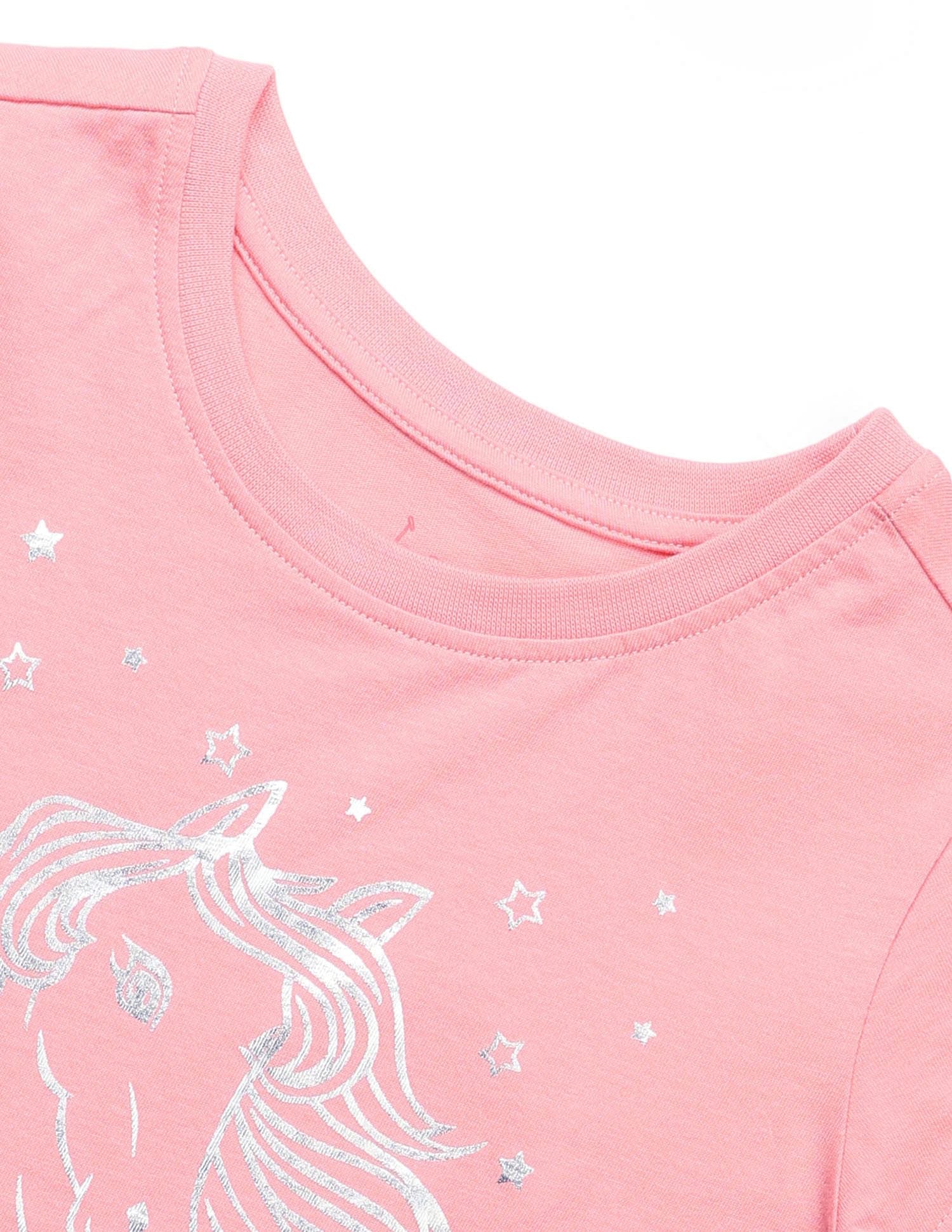 Girls Foil Print Regular Fit T-Shirt Pink - U.S. POLO ASSN. | Large