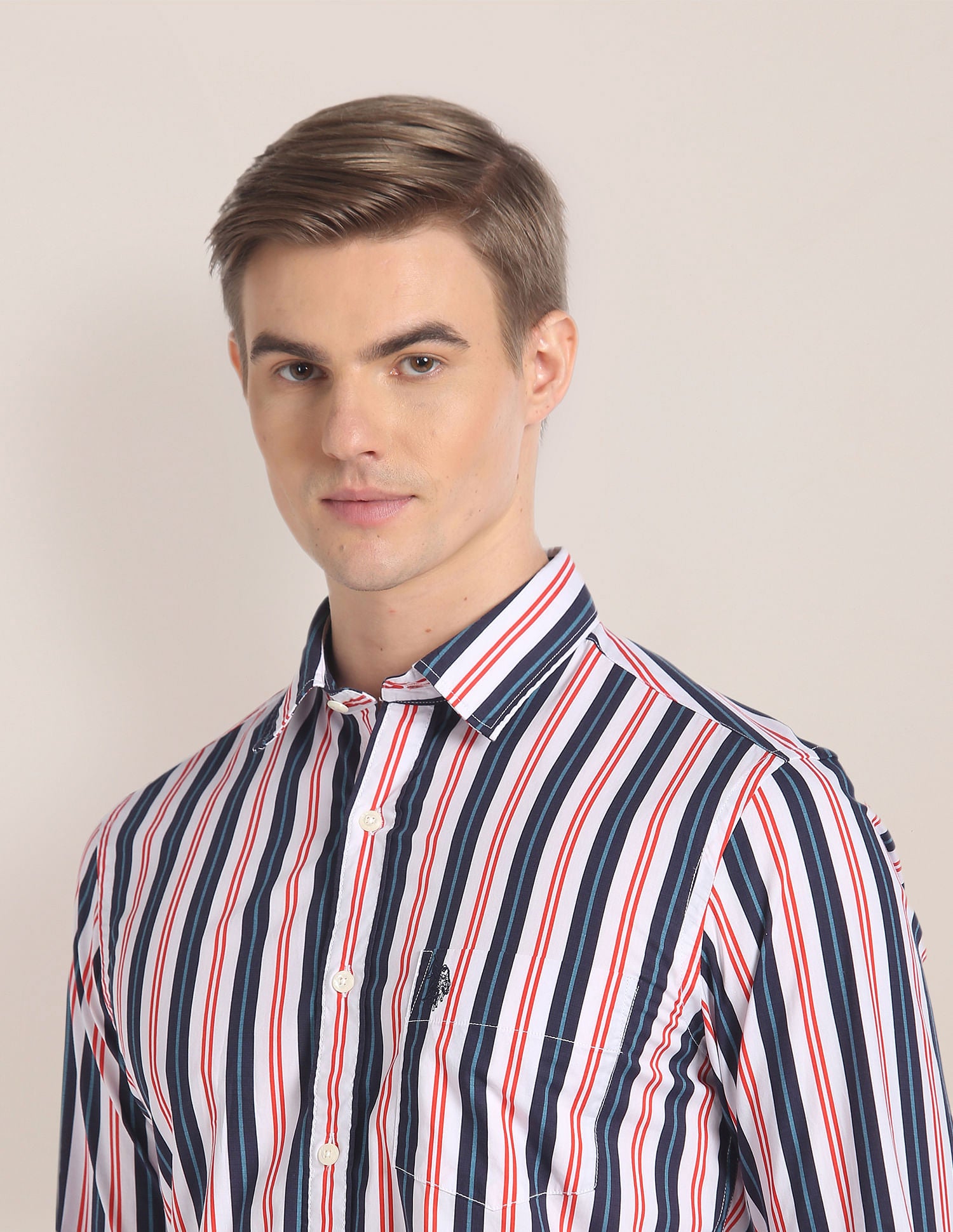 Cutaway Collar Vertical Stripe Shirt Coral - U.S. Polo Assn. India | Large