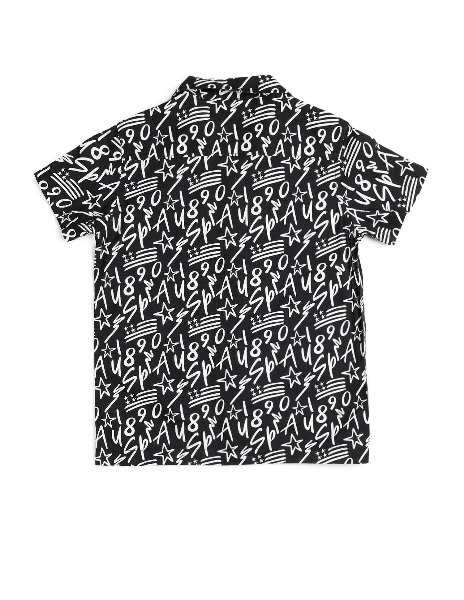 Boys All Over Printed Cuban Shirt Black - U.S. POLO ASSN. | Large
