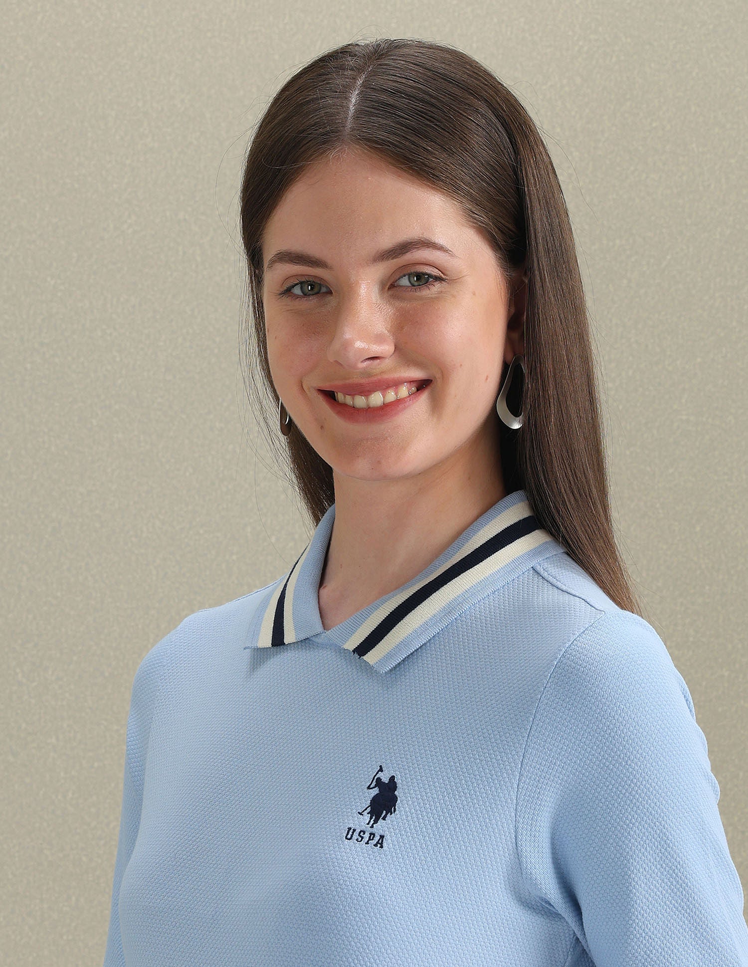 Striped Collar Textured Polo Shirt Light Blue - U.S. Polo Assn. India | Large