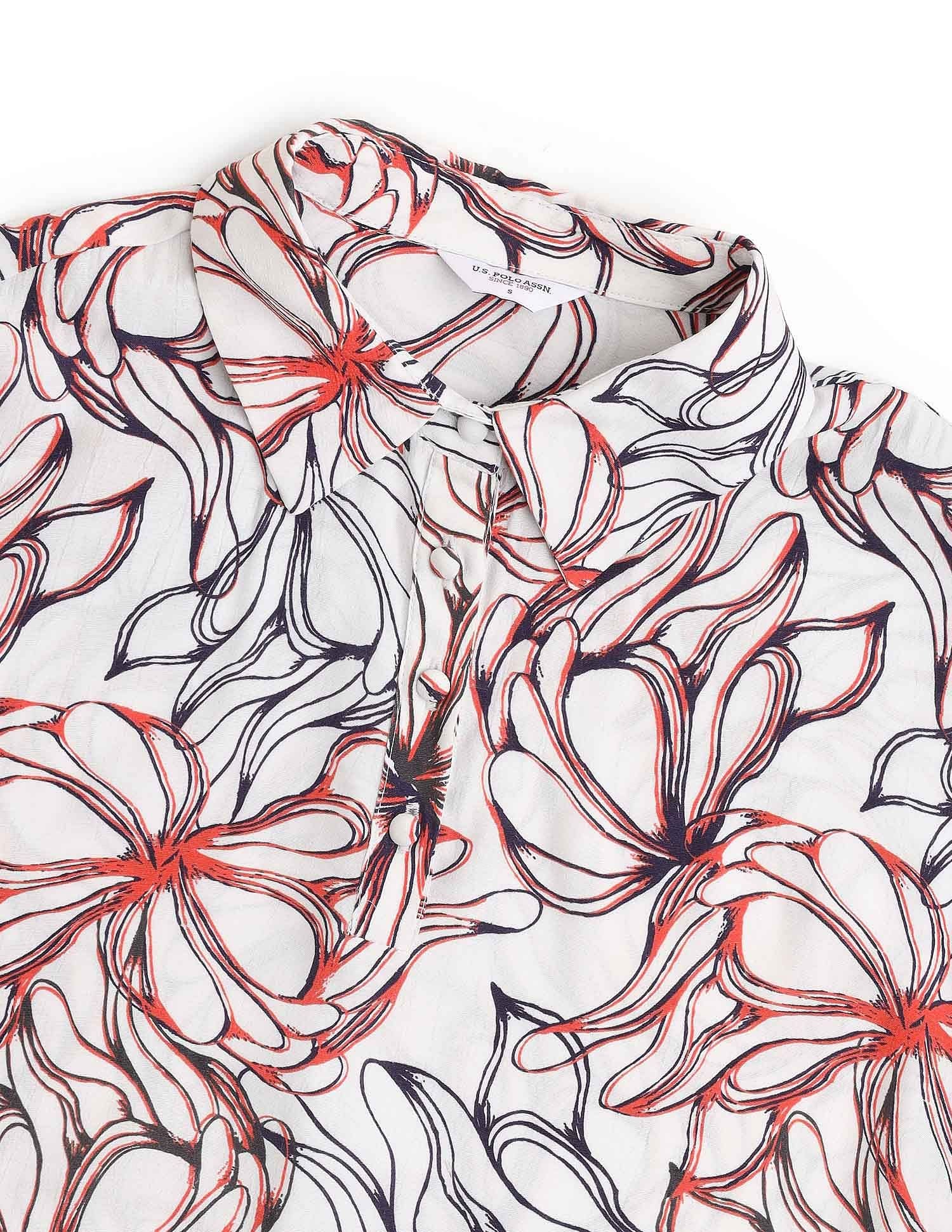 Floral Printed A-Line Dress Off White - U.S. Polo Assn. India | Large