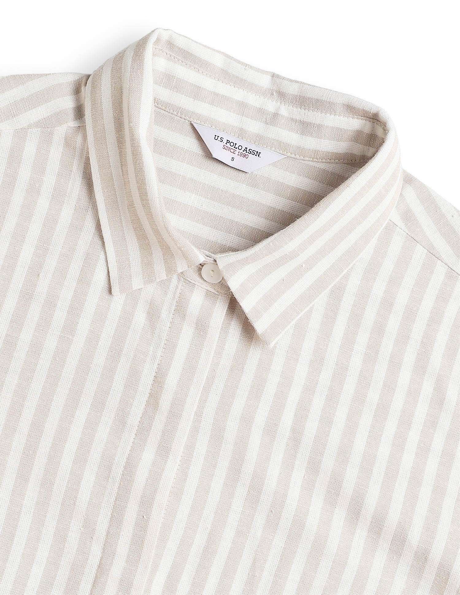 Vertical Stripes Floral Embroidery Relaxed Fit Shir Ecru - U.S. Polo Assn. India | Large