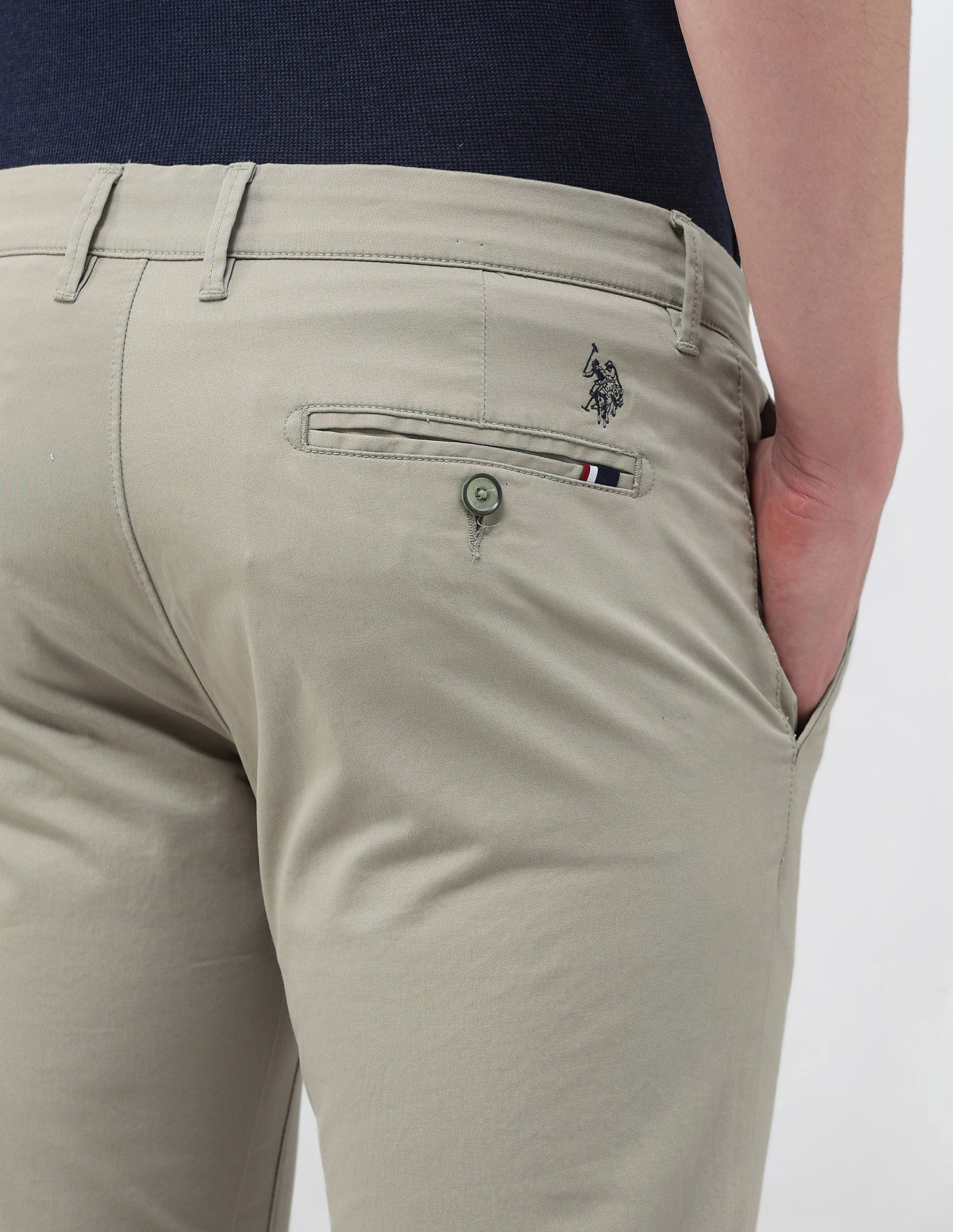 Denver Slim Fit Satin Trousers Light Olive - U.S. Polo Assn. India | Large