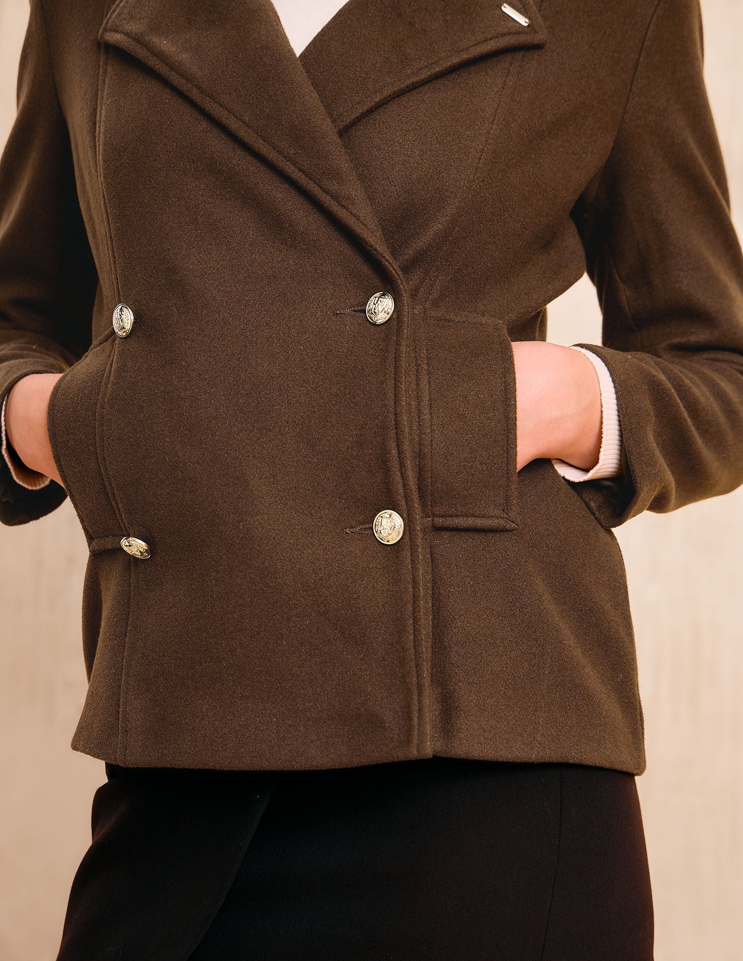 Solid Regular Fit Double Breasted Jacket Brown - U.S. POLO ASSN. | Large