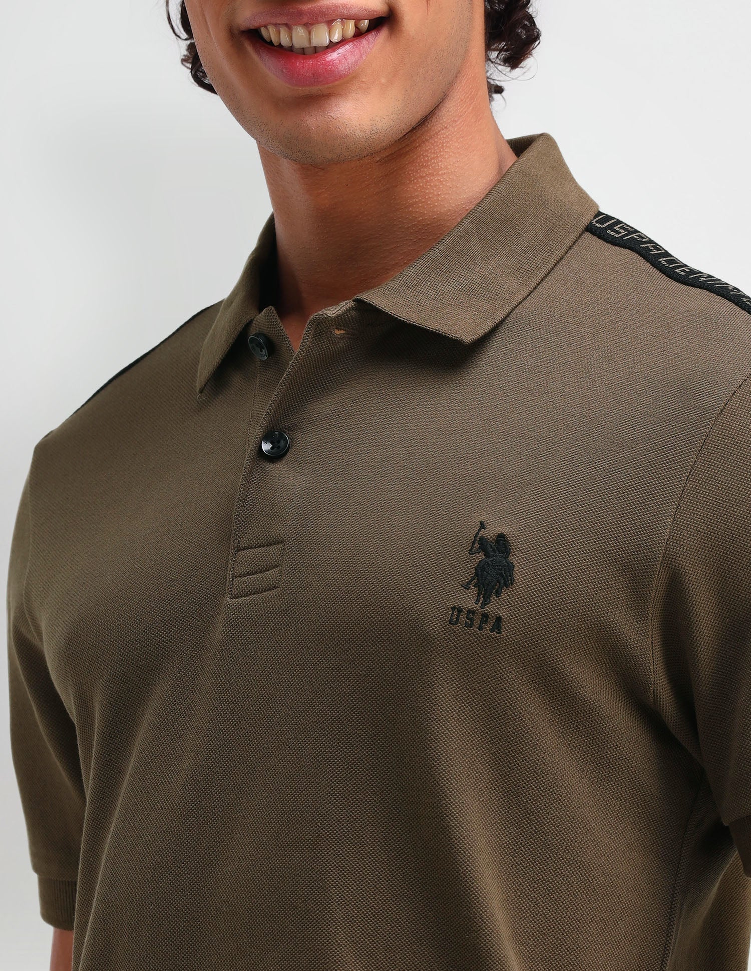 Muscle Fit Cotton Polo Shirt Dark Khaki - U.S. Polo Assn. India | Large