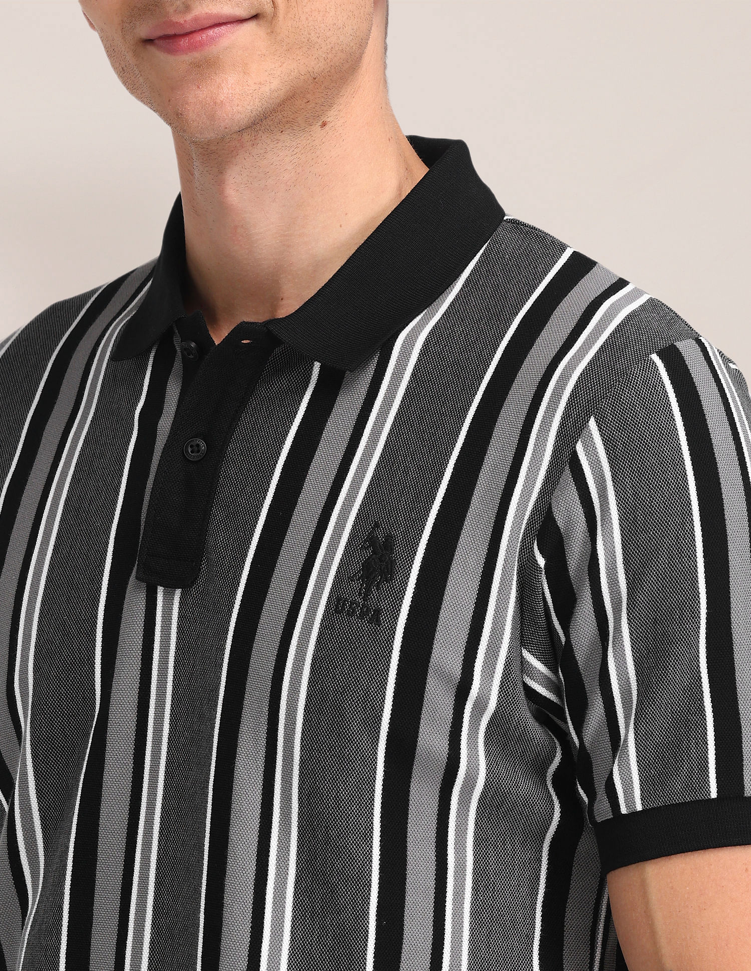 Striped Cotton Polo Shirt Black - U.S. POLO ASSN. | Large