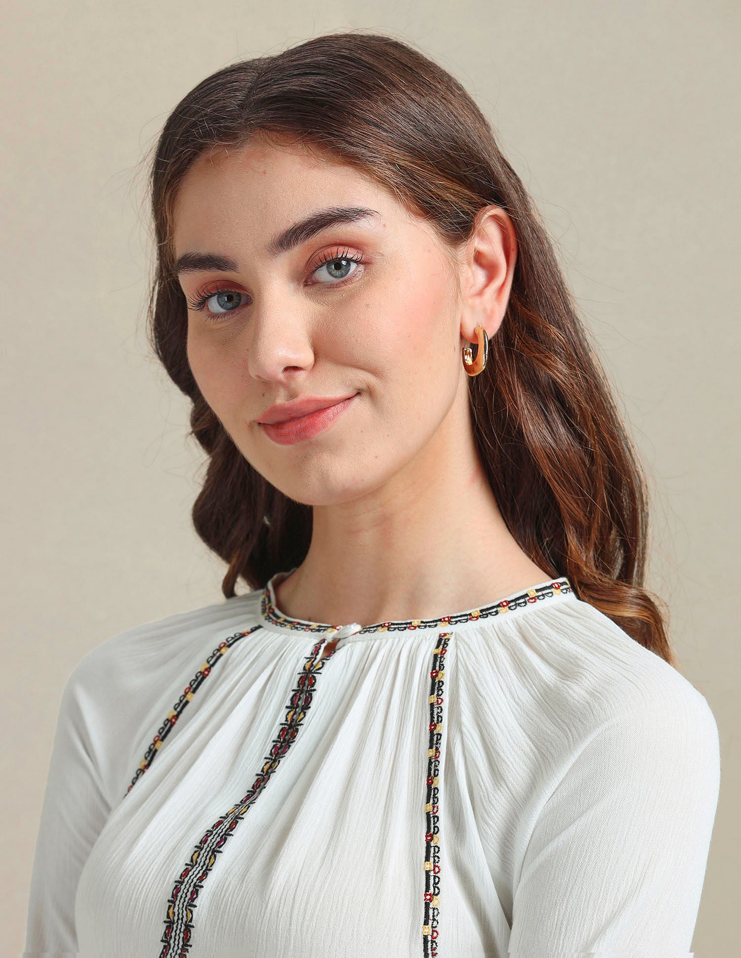 Cotton Flax Embroidered Top Off-White - U.S. POLO ASSN. | Large