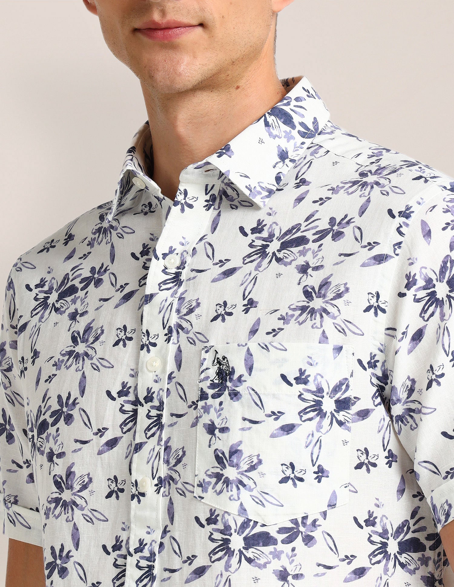 Tailored Fit Floral Shirt White - U.S. Polo Assn. India | Large