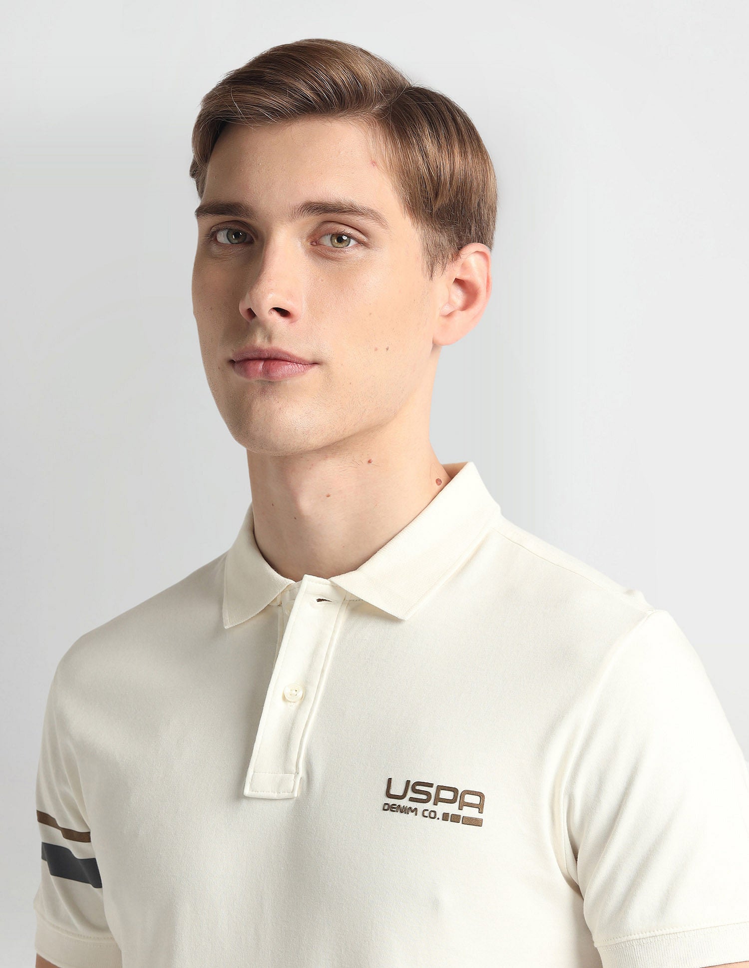 Ribbed Collar Solid Polo Shirt Ivory - U.S. Polo Assn. India | Large