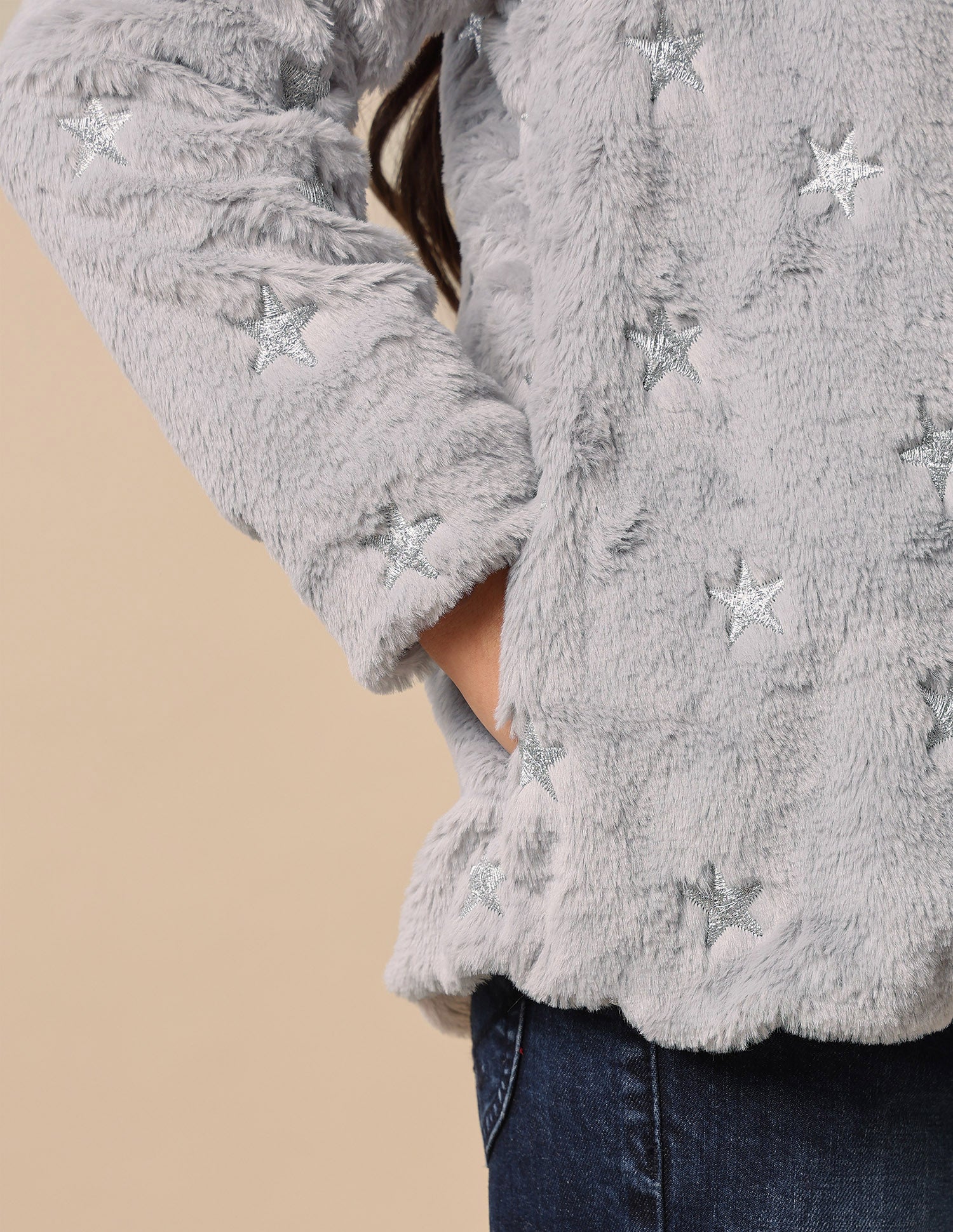 Girls Longline Fur Jacket Grey - U.S. POLO ASSN. | Large