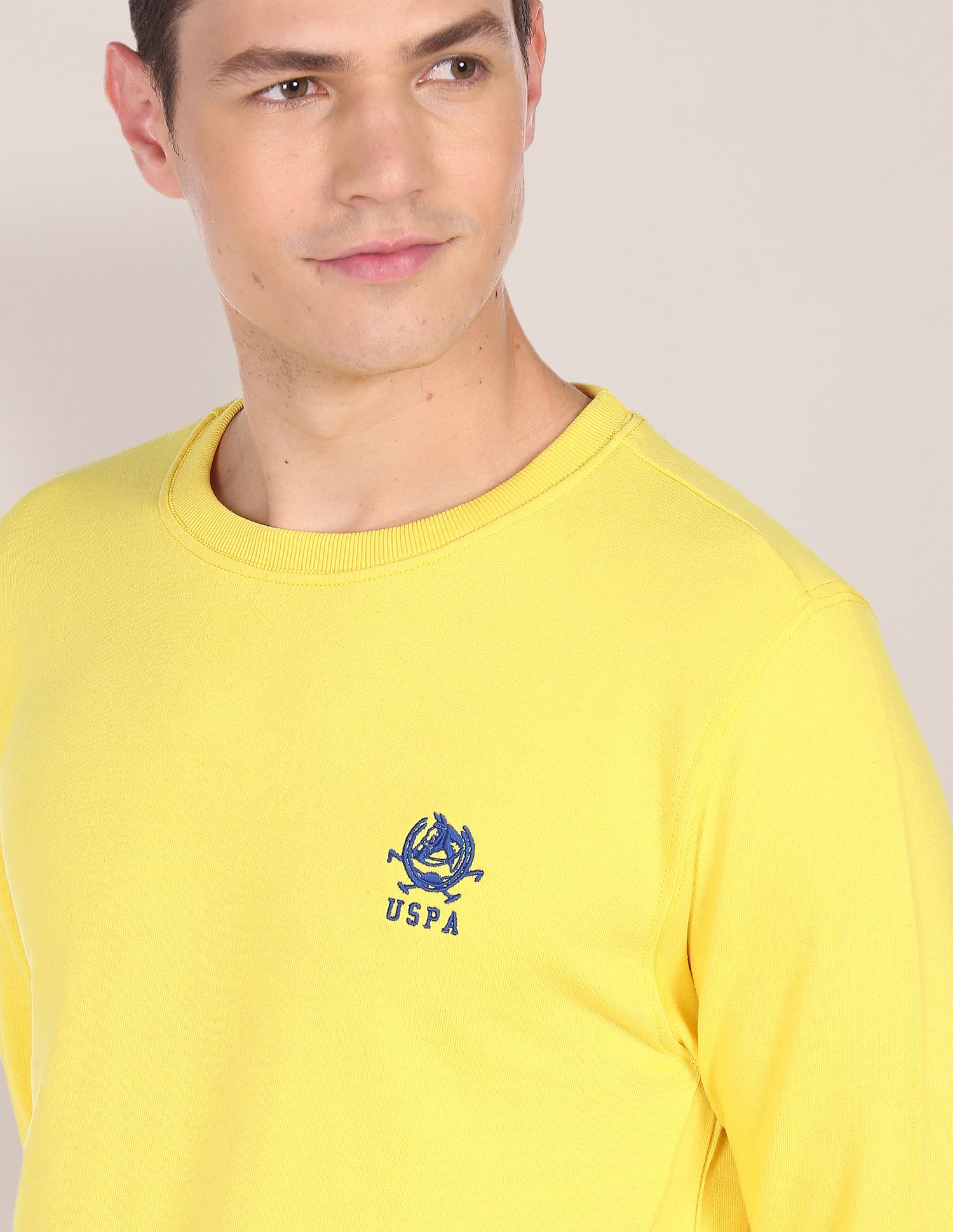 Embroidered Logo Crew Neck Sweatshirt Yellow - U.S. POLO ASSN. | Large