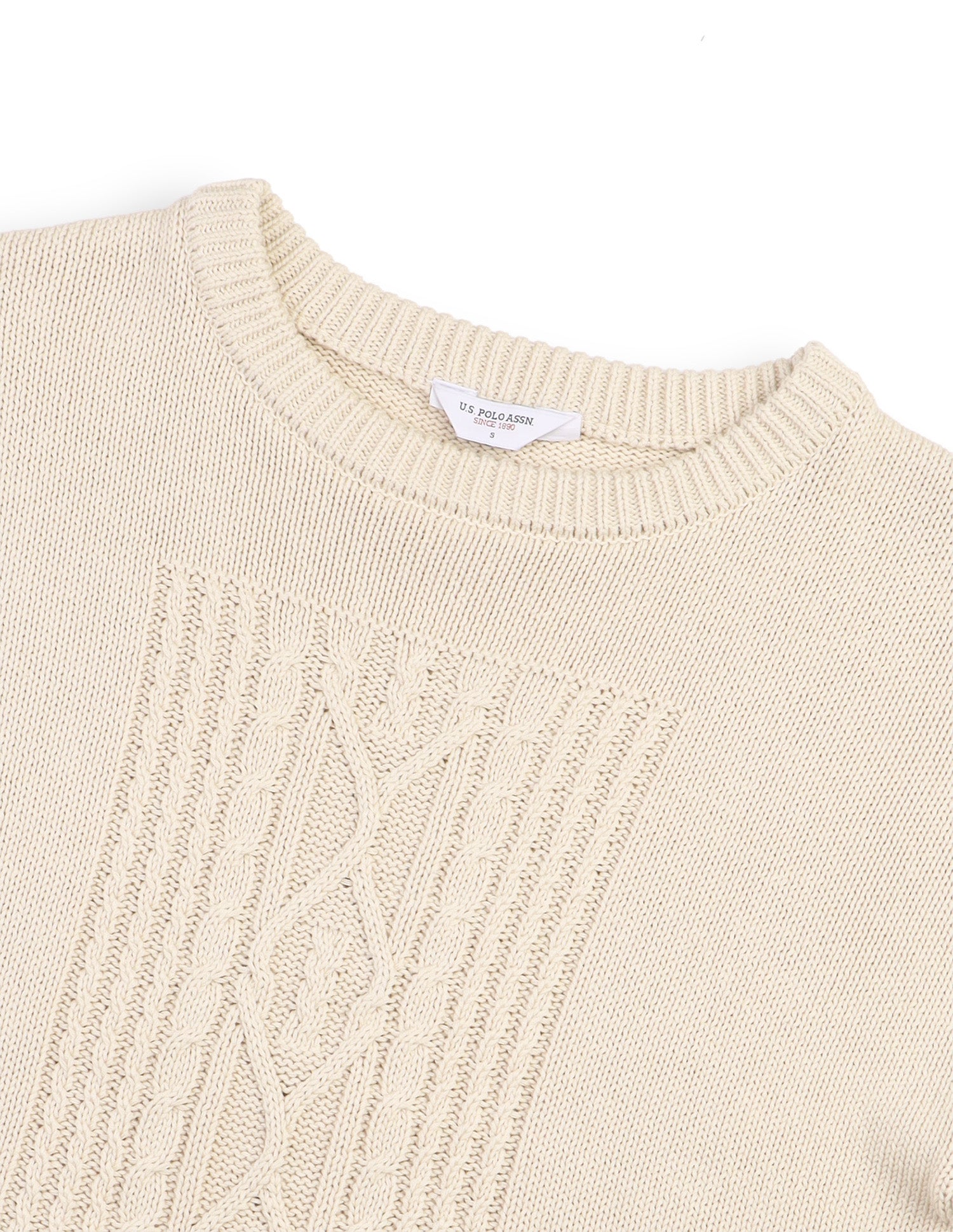 Cable Patterned Knit Relaxed Fit Sweater Ecru - U.S. Polo Assn. India | Large